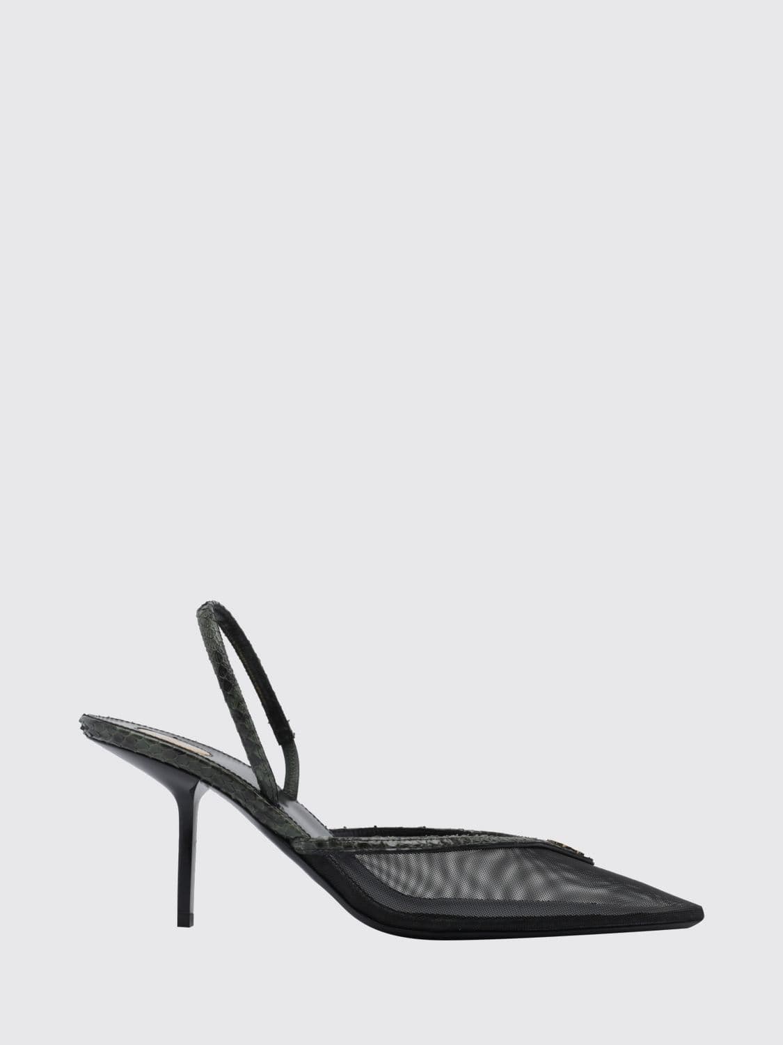 Saint Laurent Folie Python Print Leather and Mesh Slingback Pumps