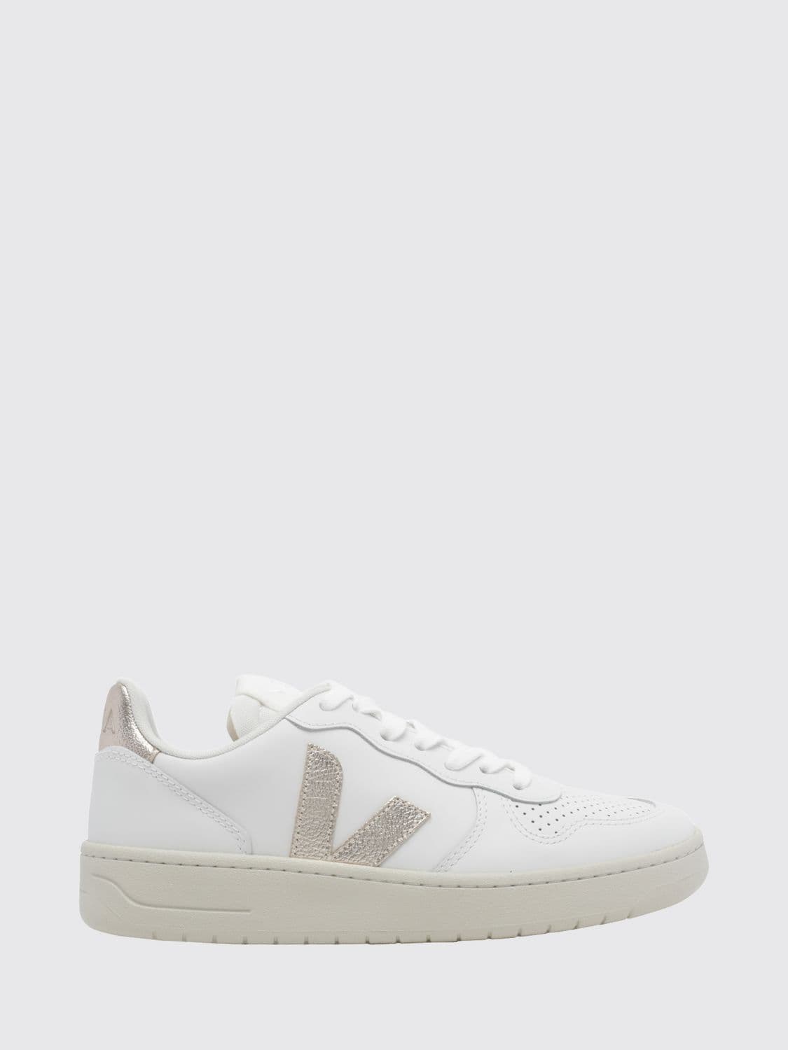Veja V-10 Chrome-Free Leather Sneakers with Perforated Toe and Contrast Logo