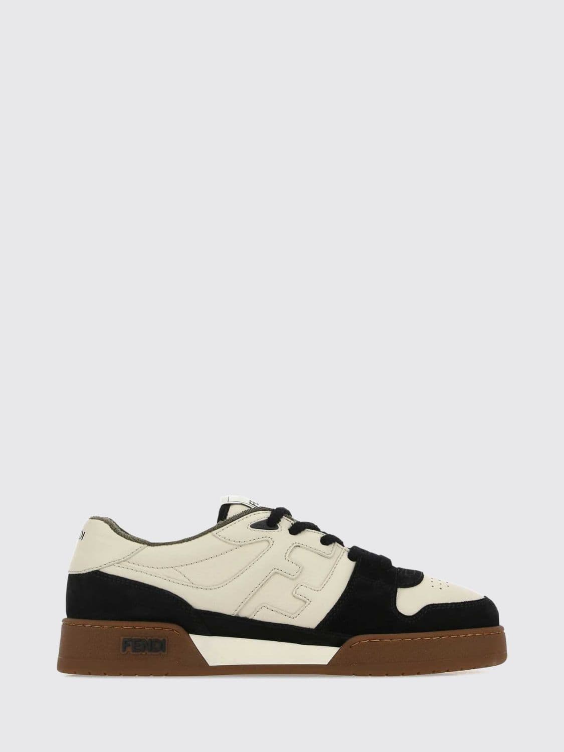 Fendi Match Bicolor Leather and Suede Low-Top Sneakers with FF Monogram