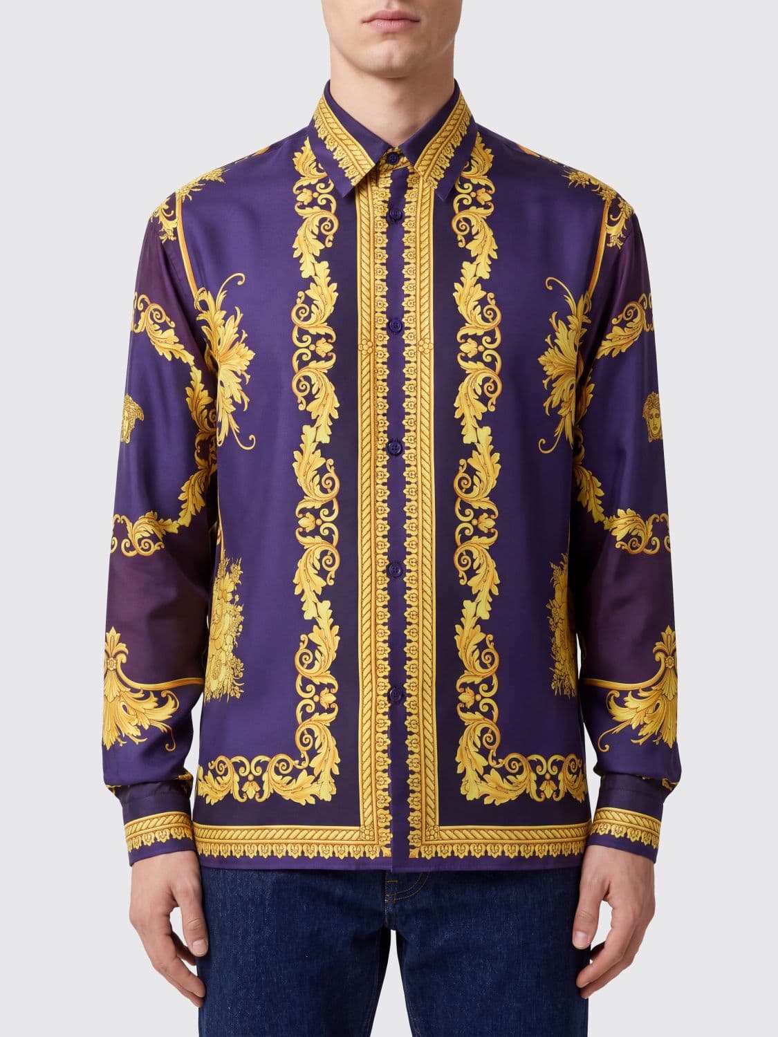 Versace Barocco Print Pure Silk Shirt with Concealed Buttoning