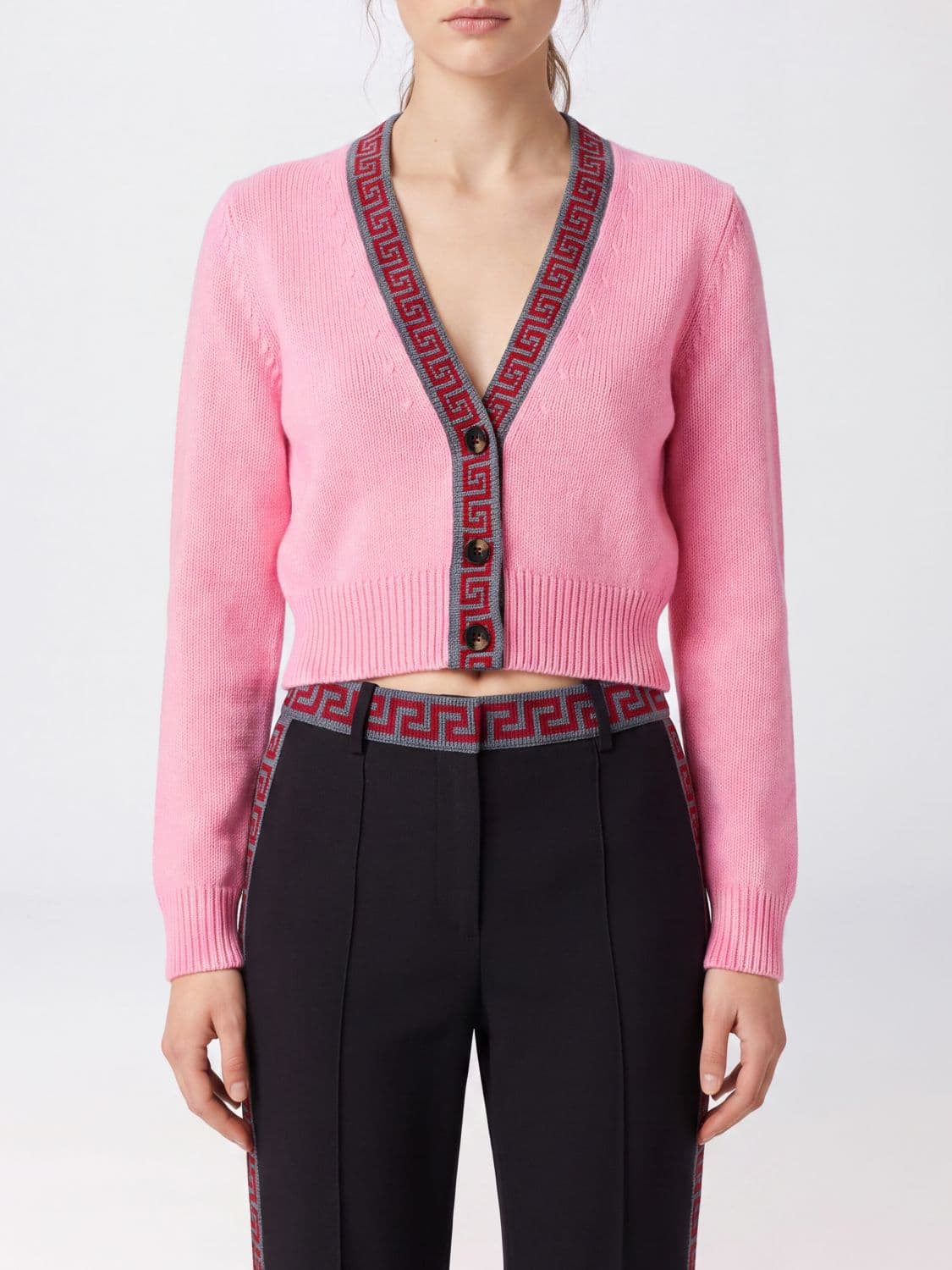 Versace Greca Virgin Wool and Cashmere V-Neck Cardigan