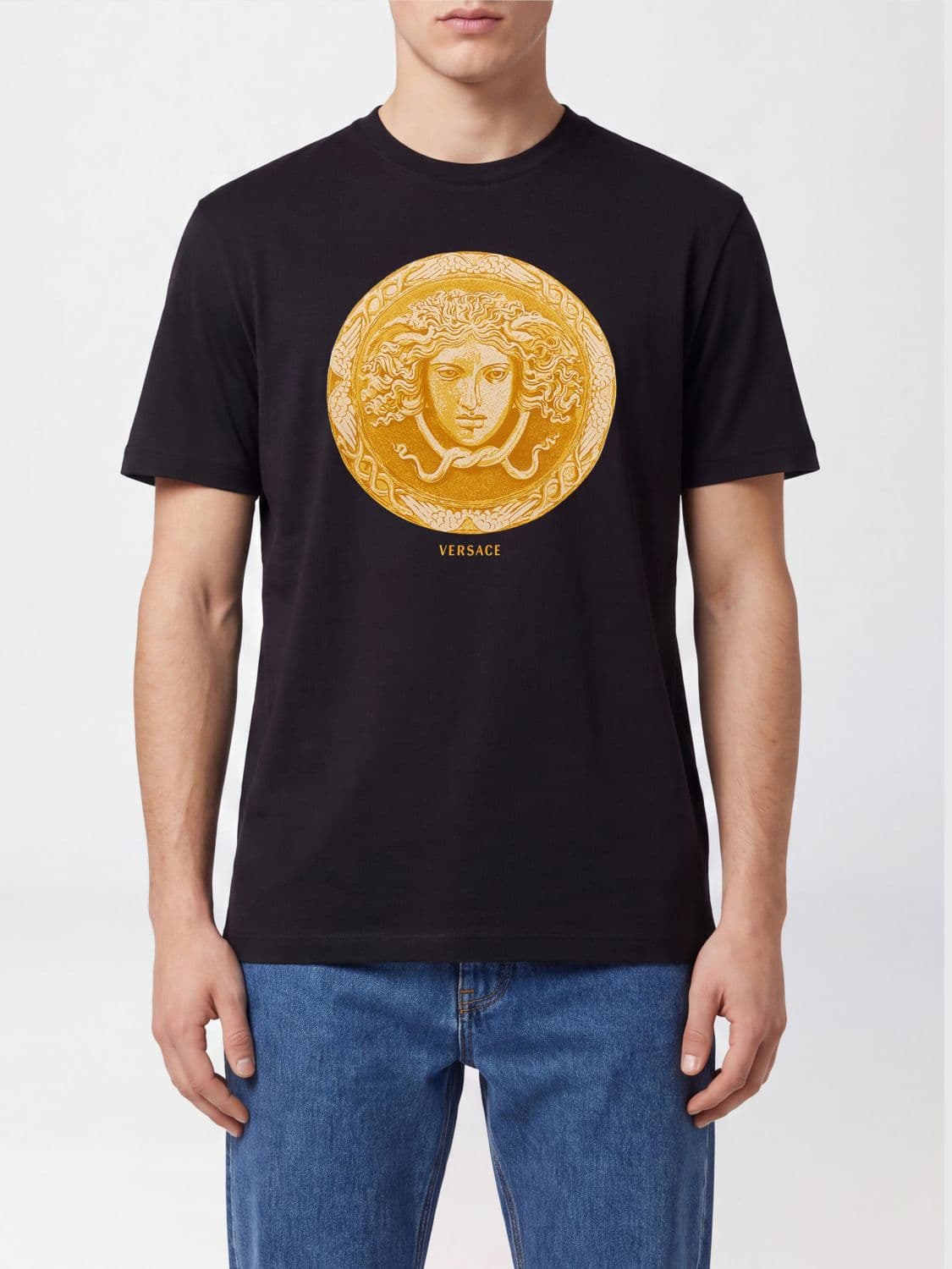 Versace Cotton T-shirt with Medusa Graphic Print