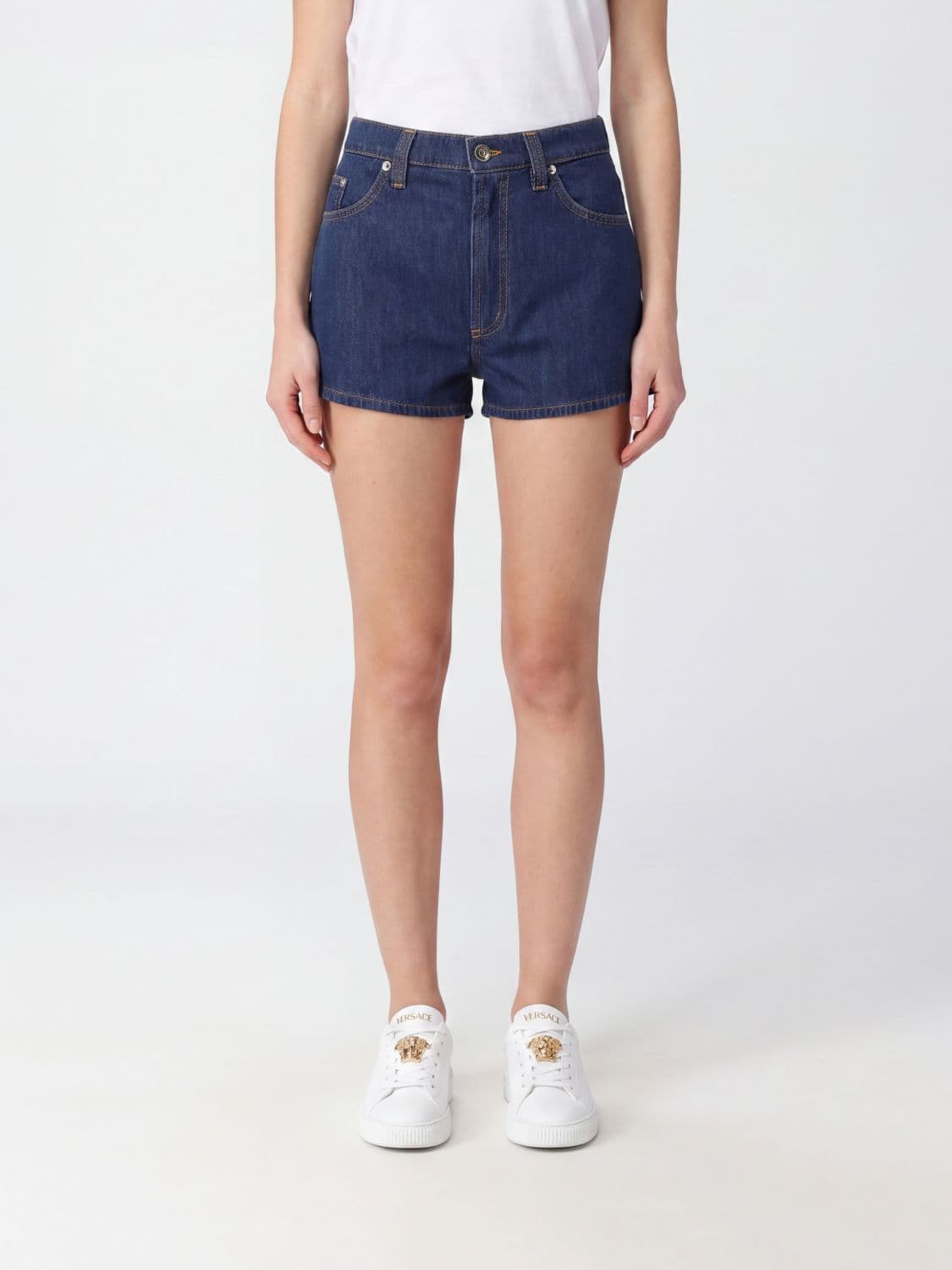 Versace Cotton Denim Shorts with Medusa Logo