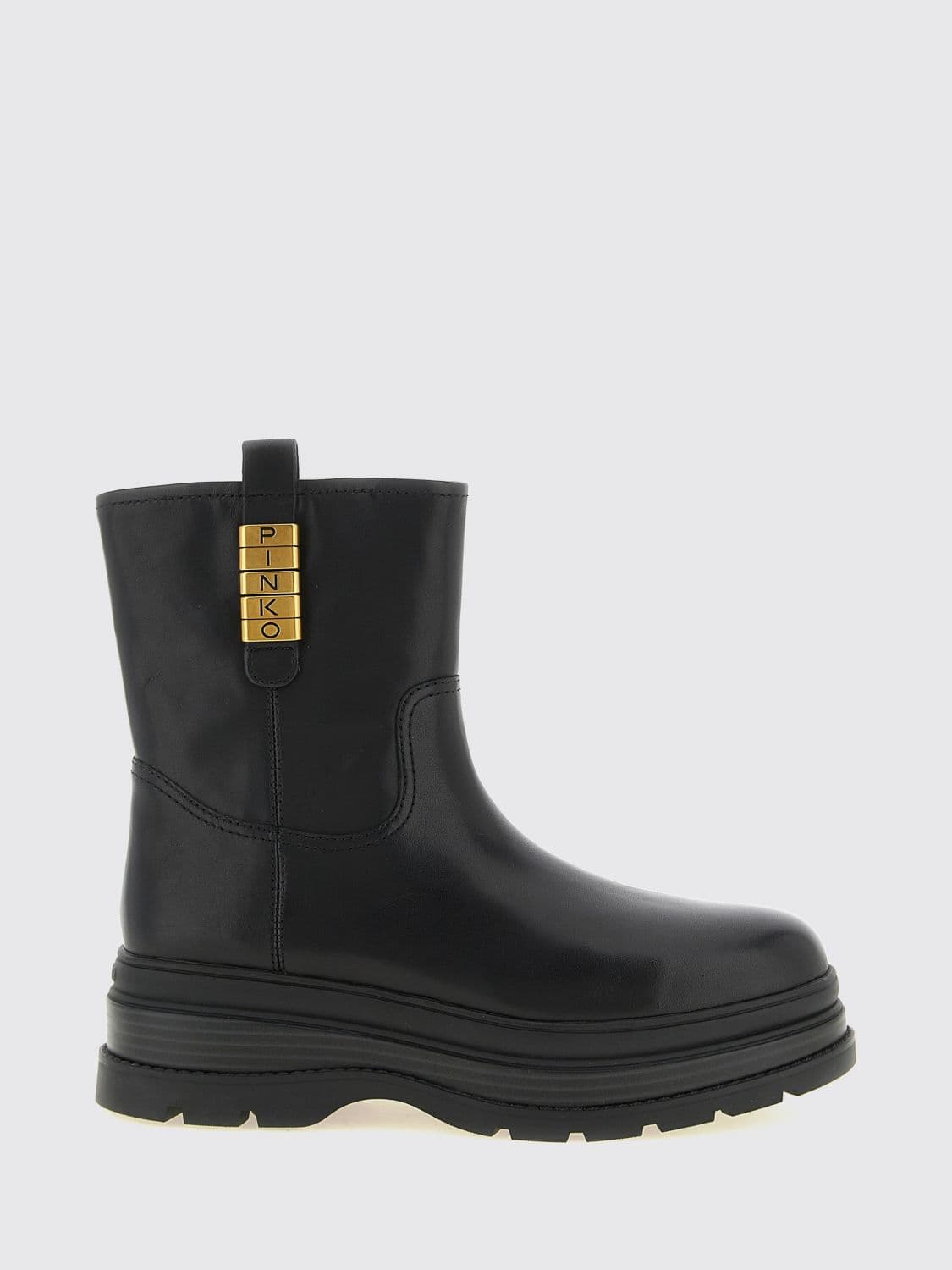 Pinko Eva Smooth Cowhide Leather Biker Ankle Boots