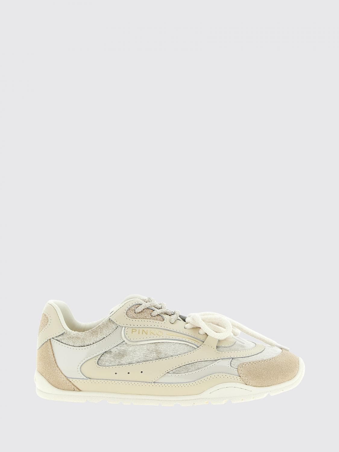 Pinko Yulia Low-Top Leather and Velvet Sneakers with Bicolour Pattern