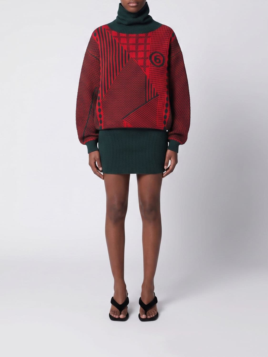 Mm6 Maison Margiela Jacquard Logo Wool-Blend Knit Turtleneck Mini Dress