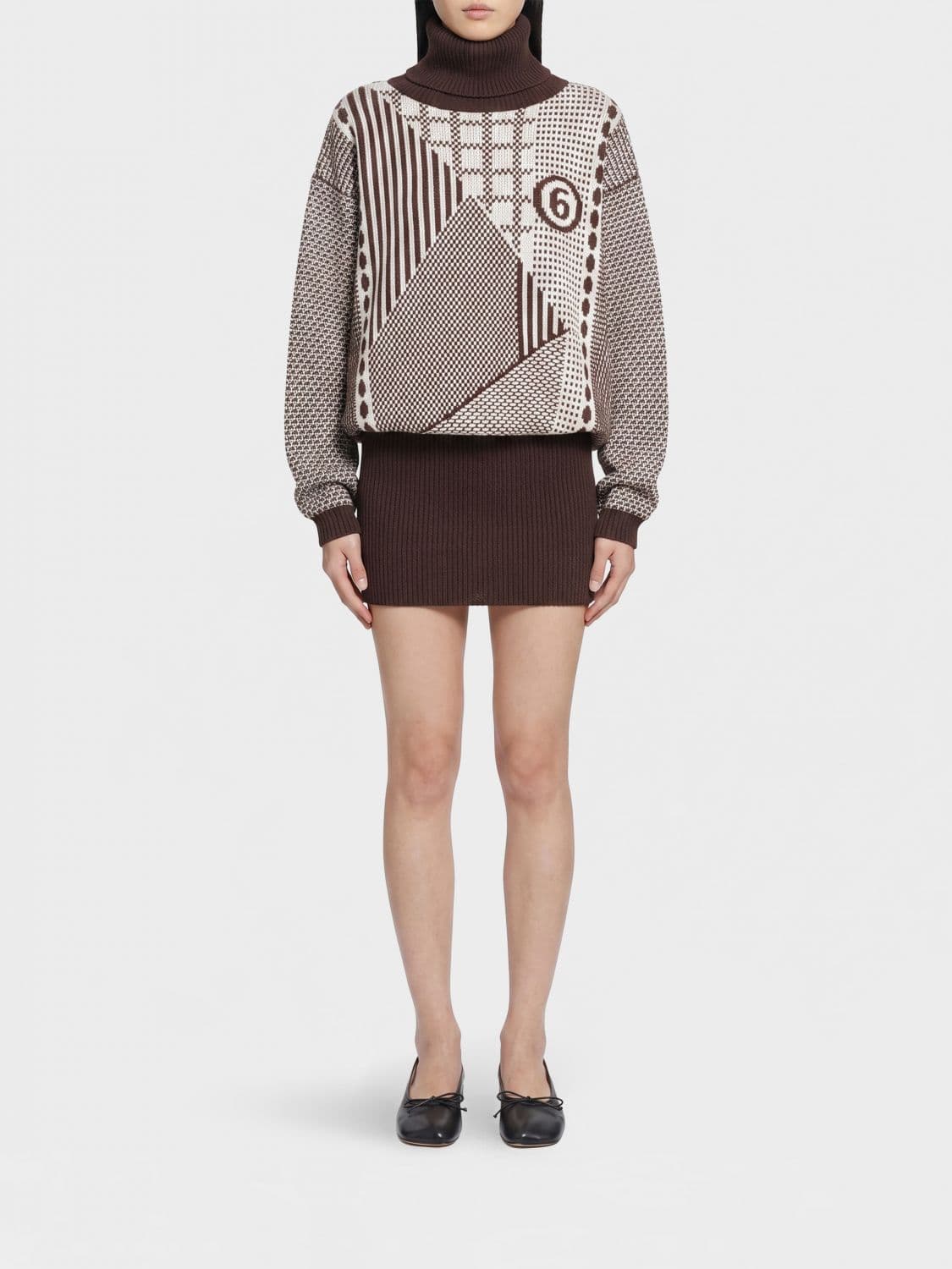 Mm6 Maison Margiela Jacquard Logo Wool-Blend Knit Turtleneck Mini Dress