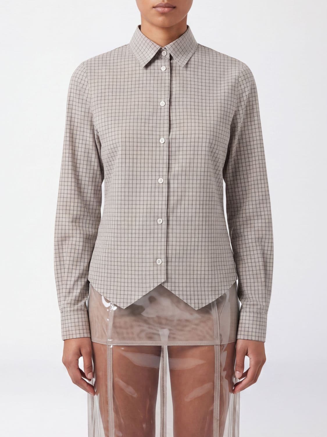 Maison Margiela Check Cotton French Collar Long-Sleeved Shirt