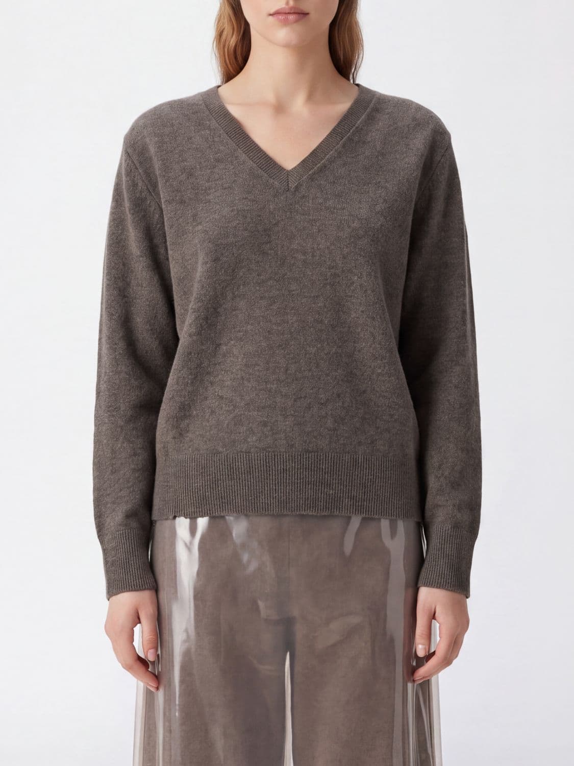 Maison Margiela Virgin Wool V-Neck Jumper with Ribbed Trims