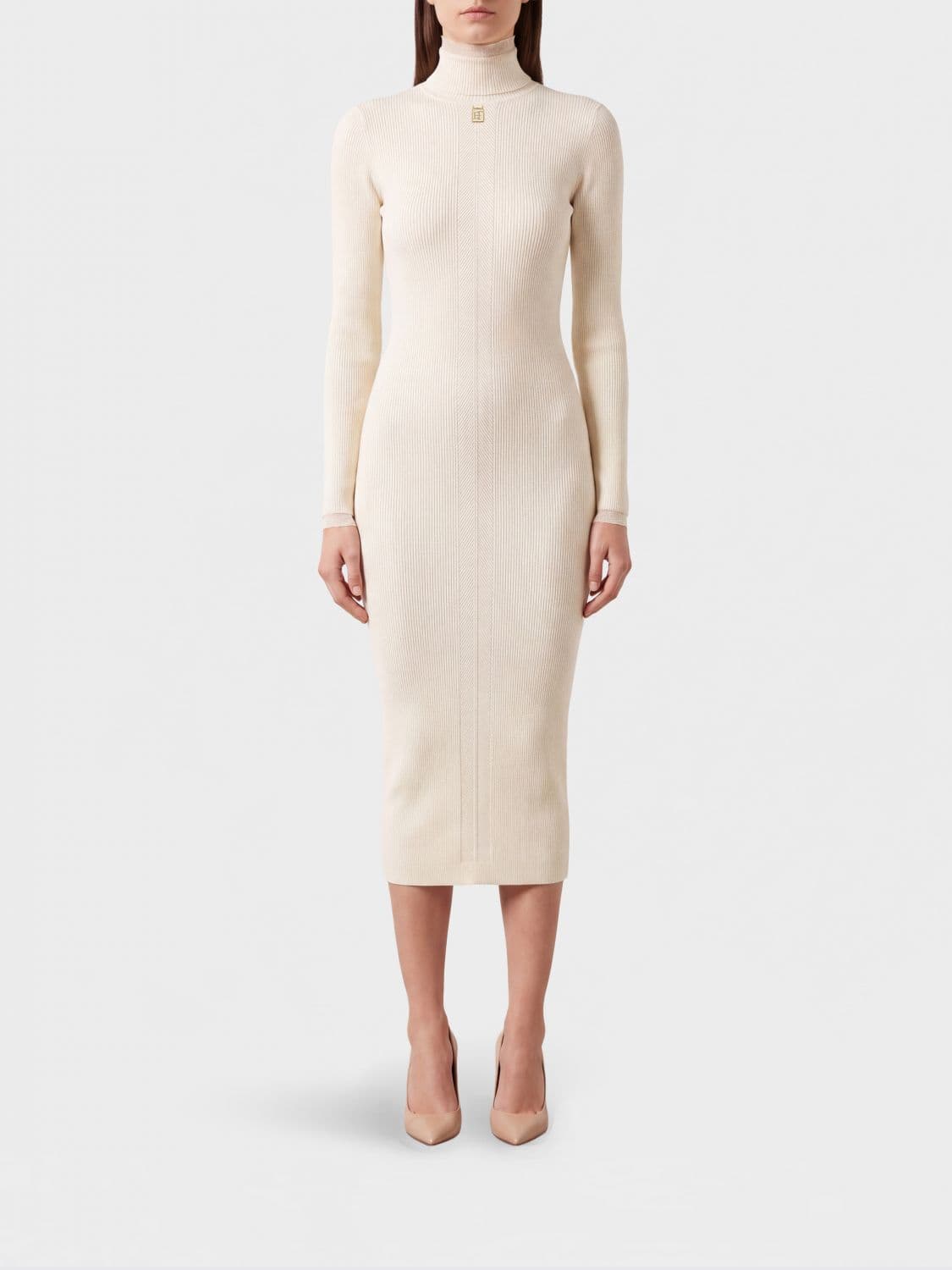 Elisabetta Franchi Slim Fit Turtleneck Midi Knit Dress