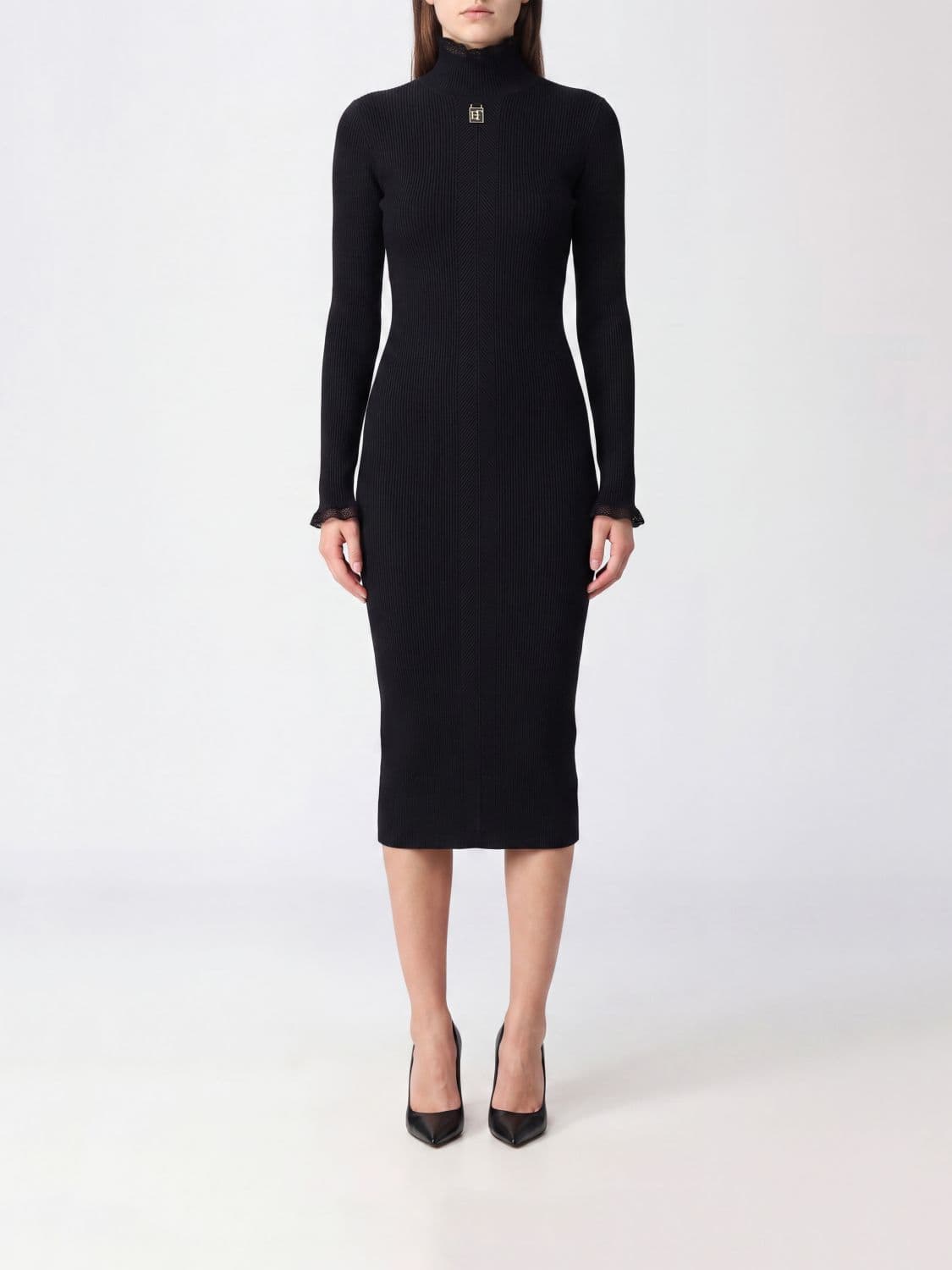Elisabetta Franchi Slim Fit Turtleneck Midi Knit Dress