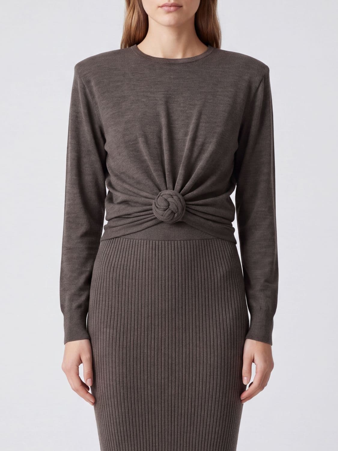 Magda Butrym Cropped Wool Jumper with Flower Appliqué and Padded Shoulders