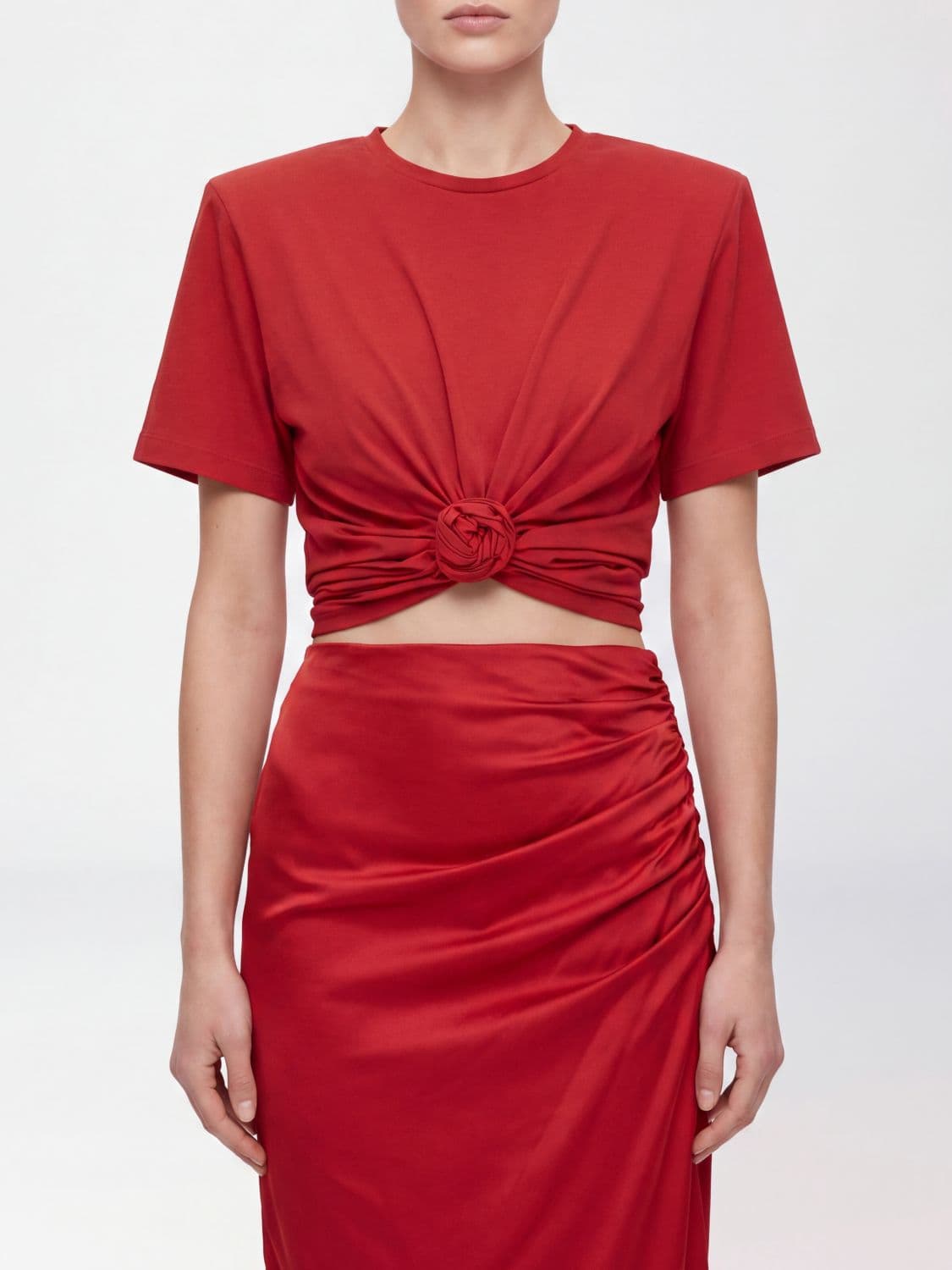 Magda Butrym Cropped Top with Flower Appliqué and Padded Shoulders
