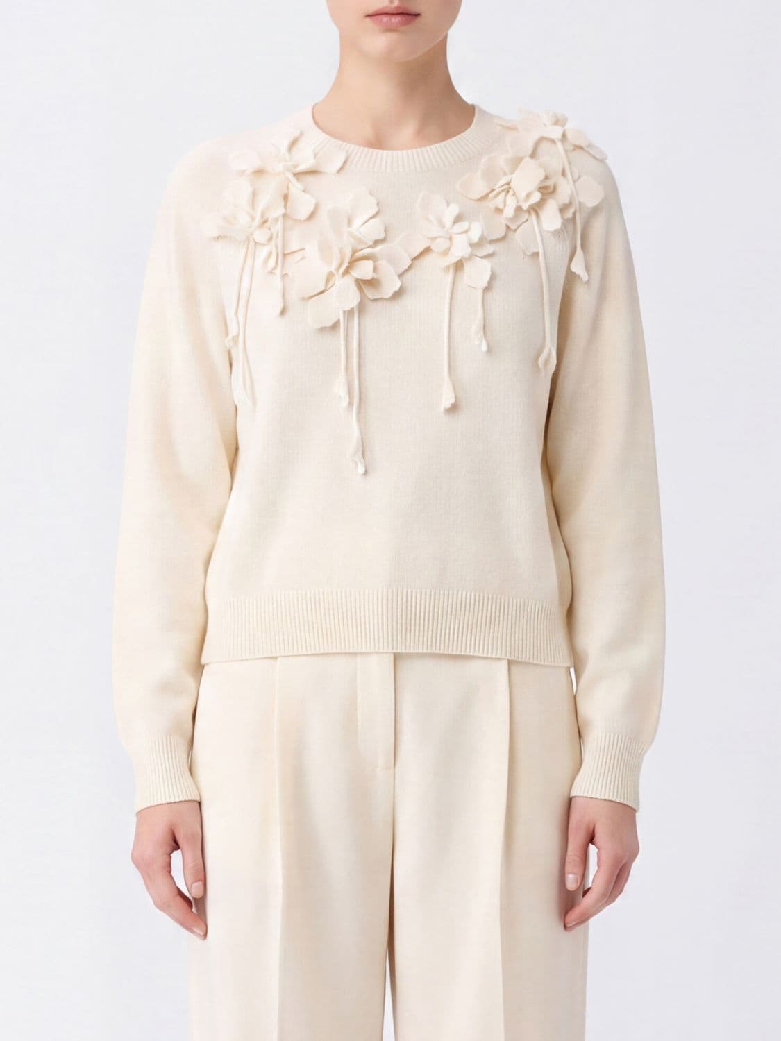 Alberta Ferretti Floral Embroidered Virgin Wool Long-Sleeved Crewneck Jumper