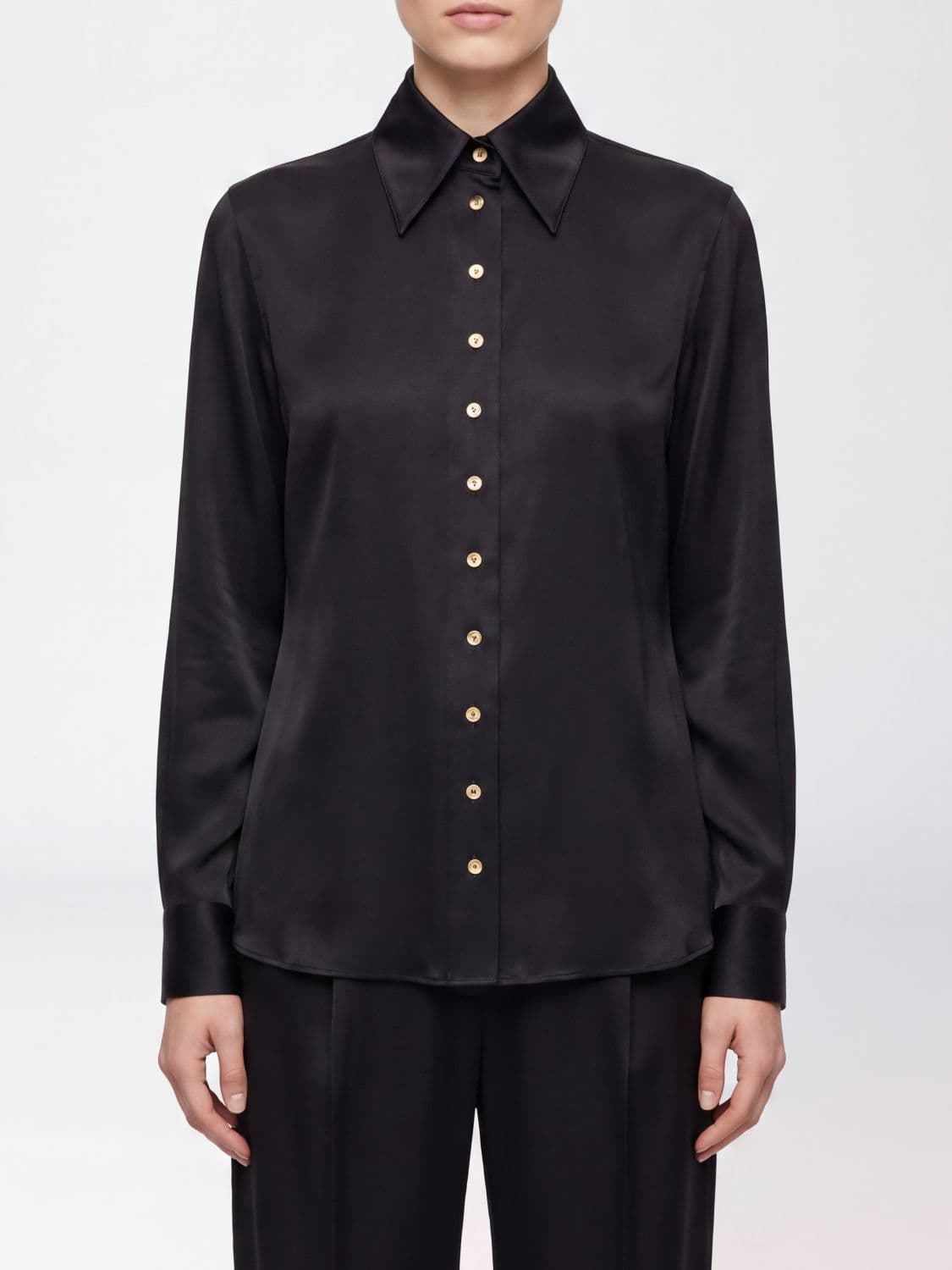 Khaite Satin Shirt with French Collar and Long Sleeves