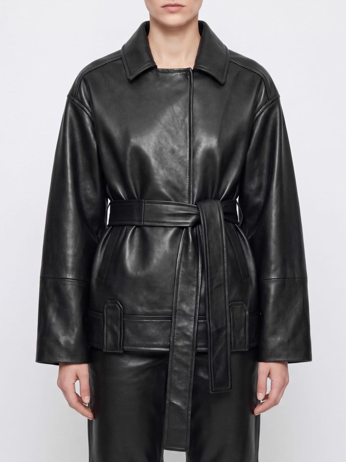 Khaite Short Robe-Style Leather Jacket in Lambskin with Belt