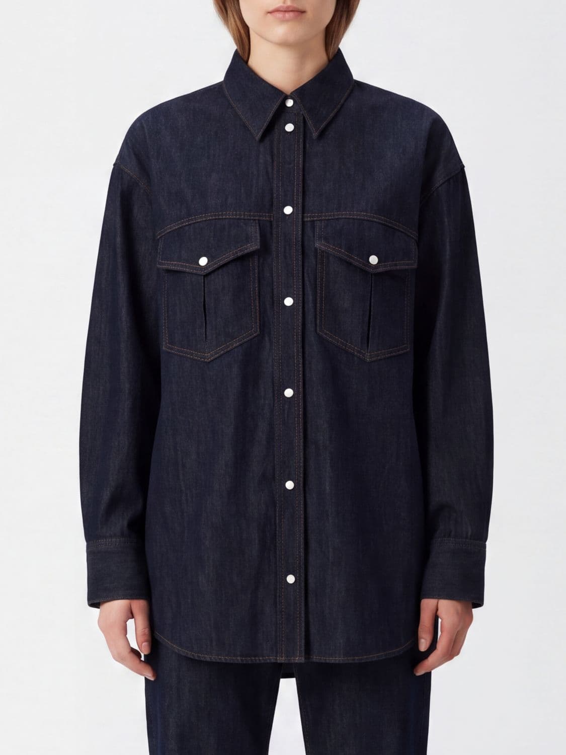 Khaite Relaxed Fit Cotton Denim Shirt with Patch Pockets