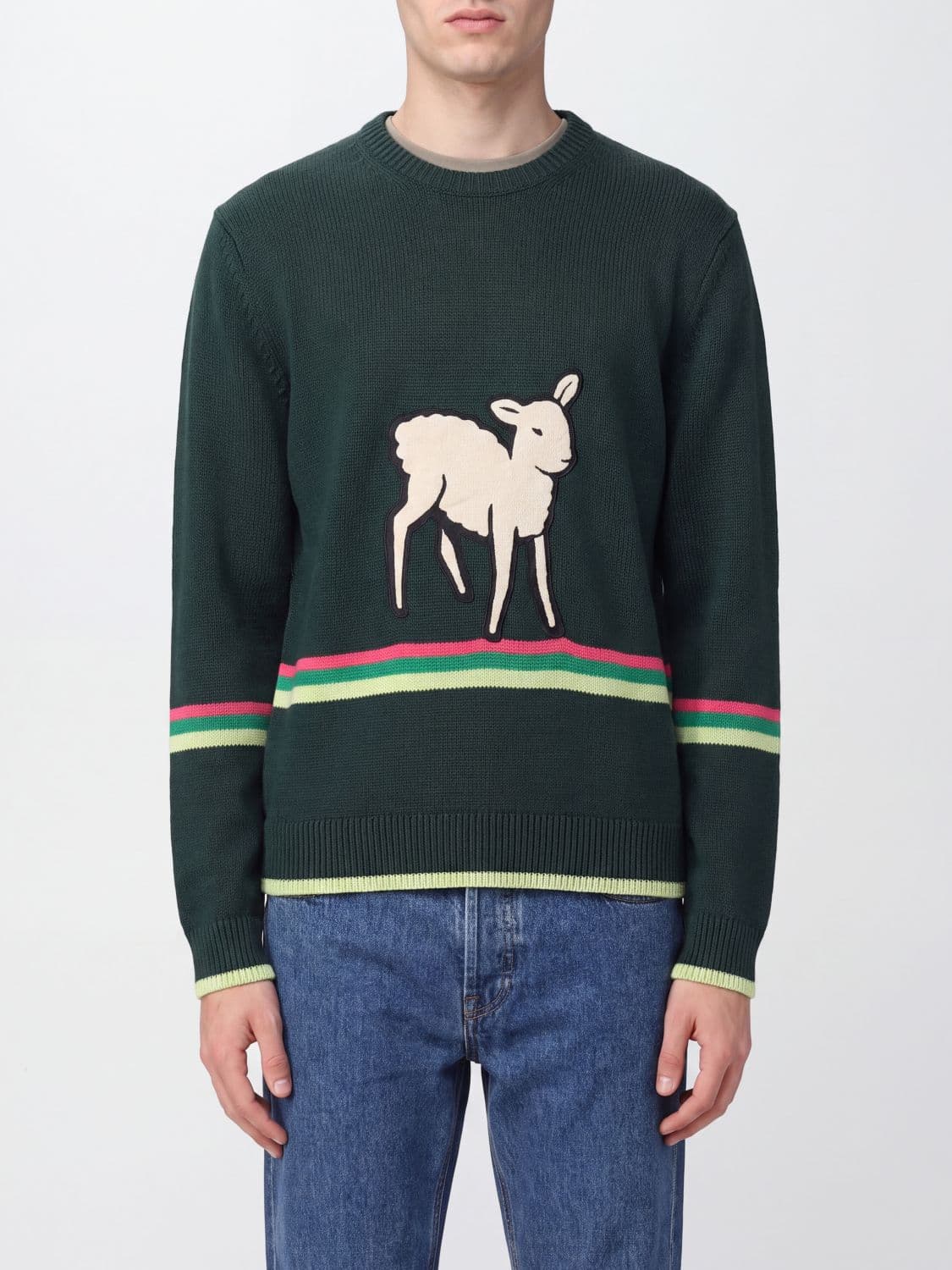 Jw Anderson Striped Cotton Crew-Neck Jumper with Print