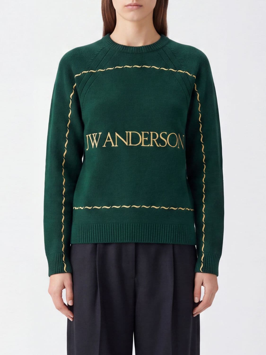 Jw Anderson Contrast Embroidered Logo Long-Sleeved Wool Crewneck Jumper