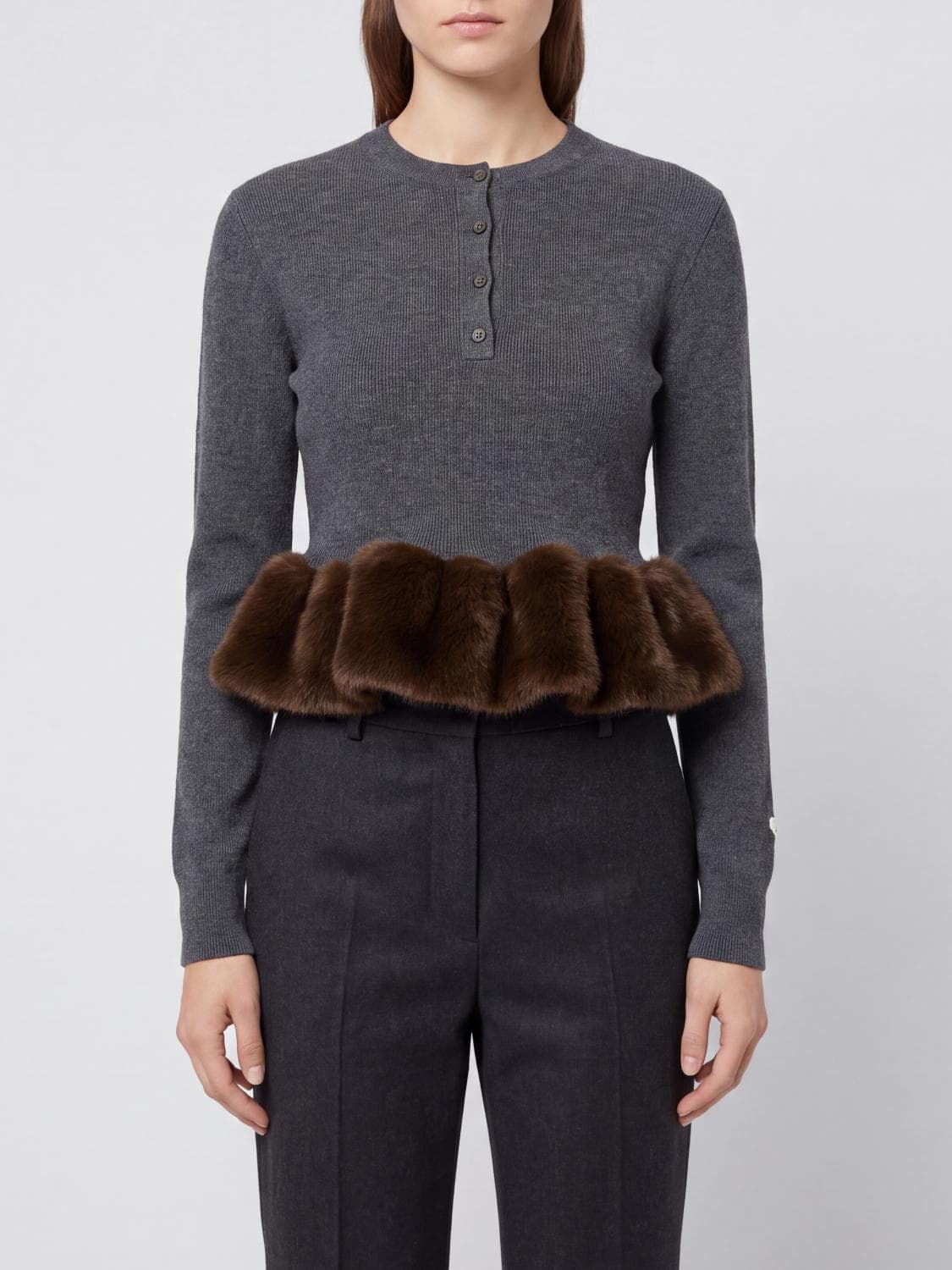 Stella Mccartney Ruffle Detail Wool Blend Crewneck Jumper