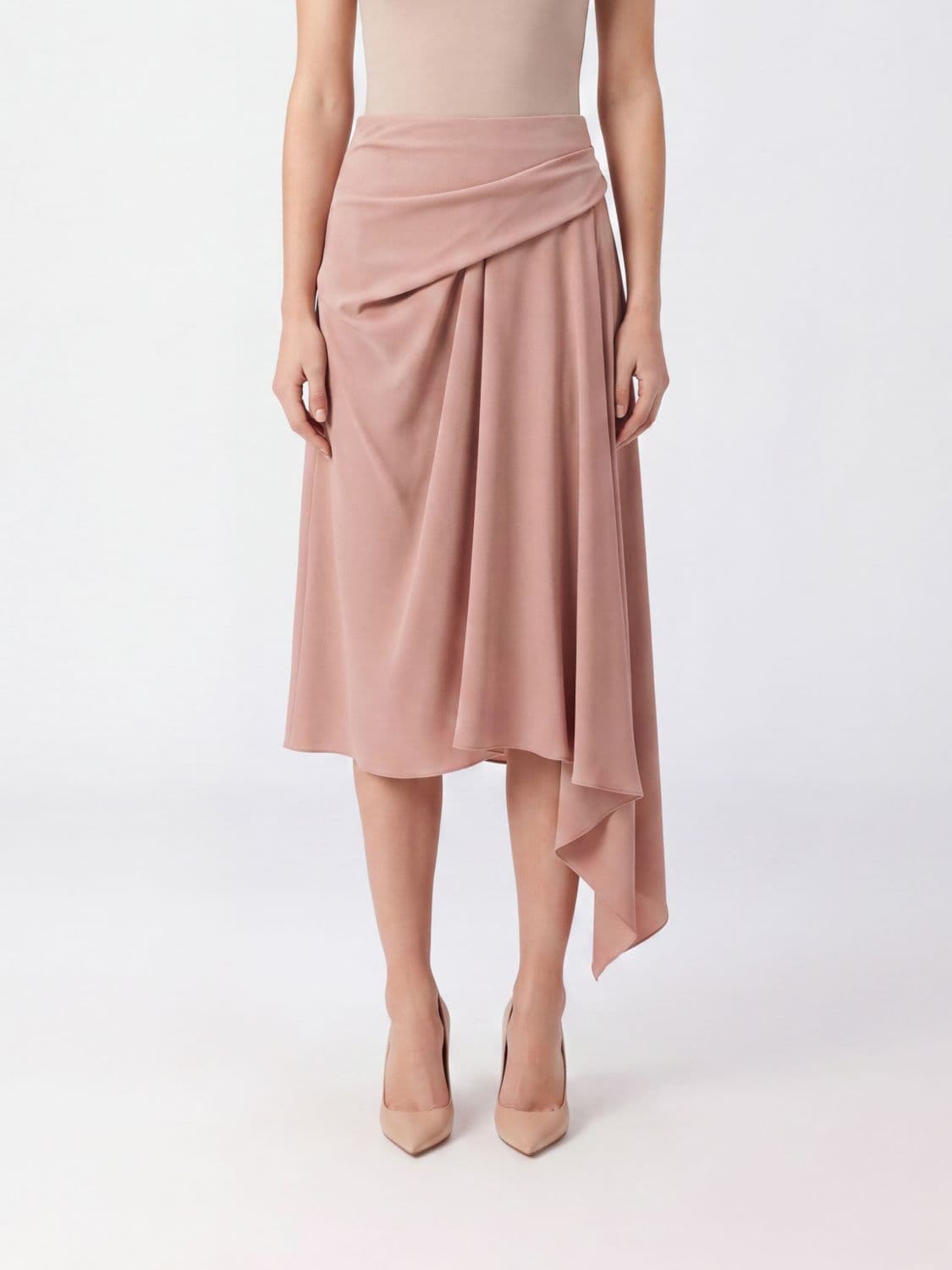 Stella Mccartney Asymmetrical Satin Midi Skirt with Draped High Waist