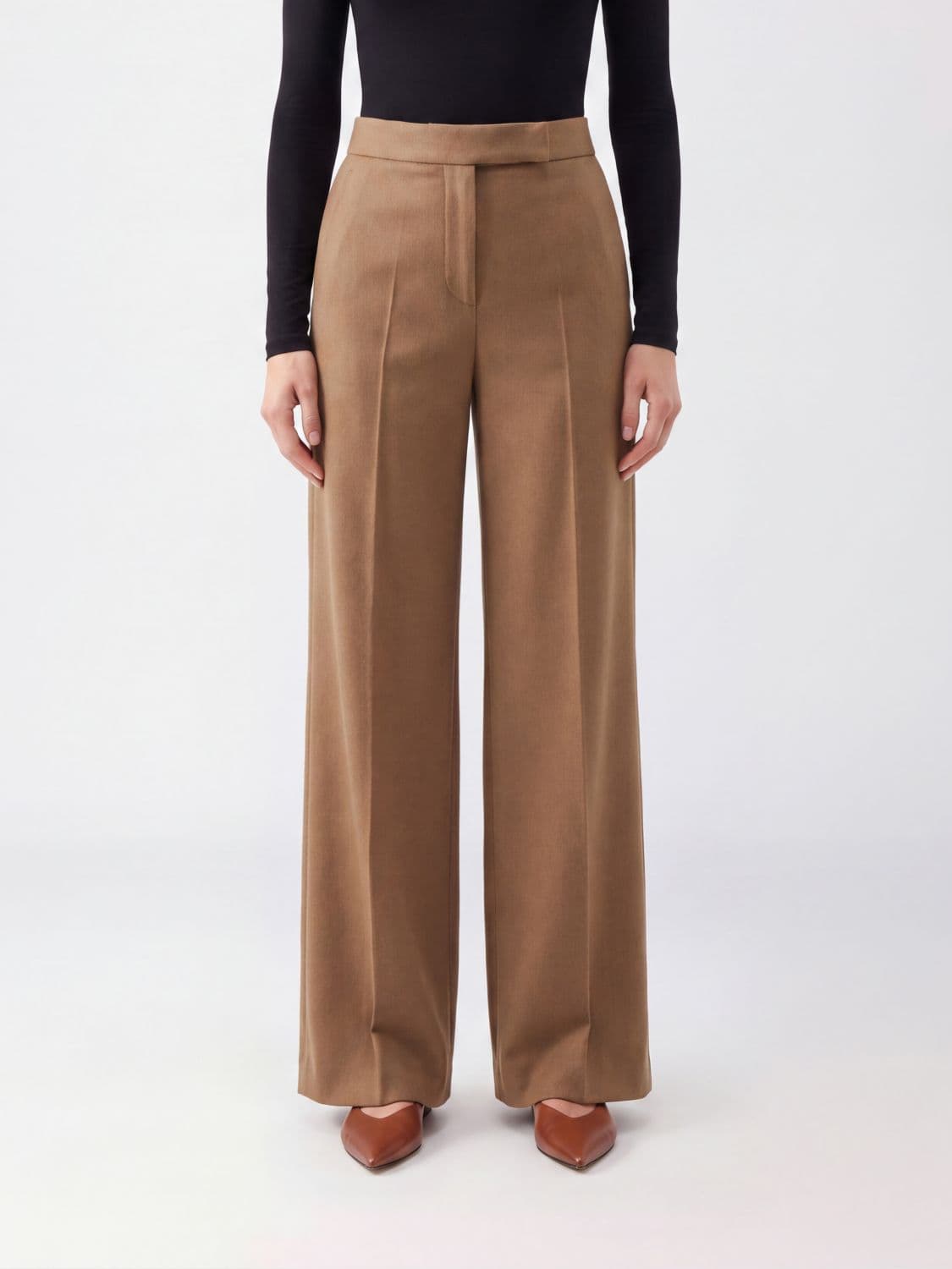 Max Mara High-Waisted Wide-Leg Palazzo Trousers in Pure Camel Wool