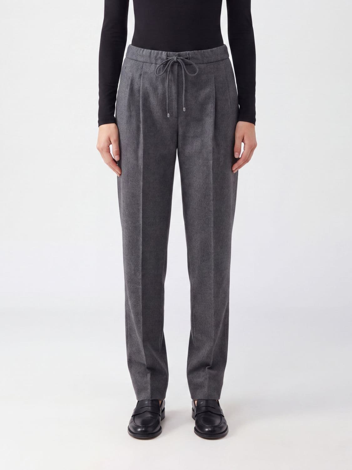 Max Mara Straight-Leg Stretch Cashmere Trousers with Drawstring Waist · 38