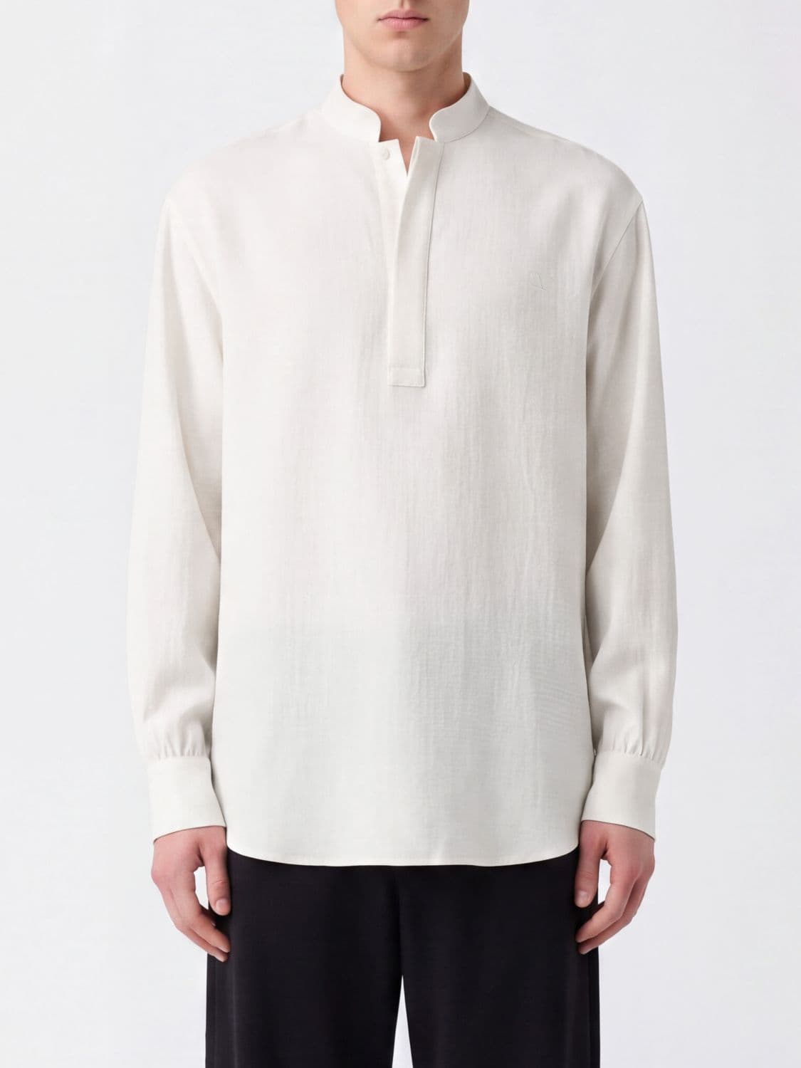 Valentino Garavani Pure Linen Shirt with Mandarin Collar and Concealed Placket