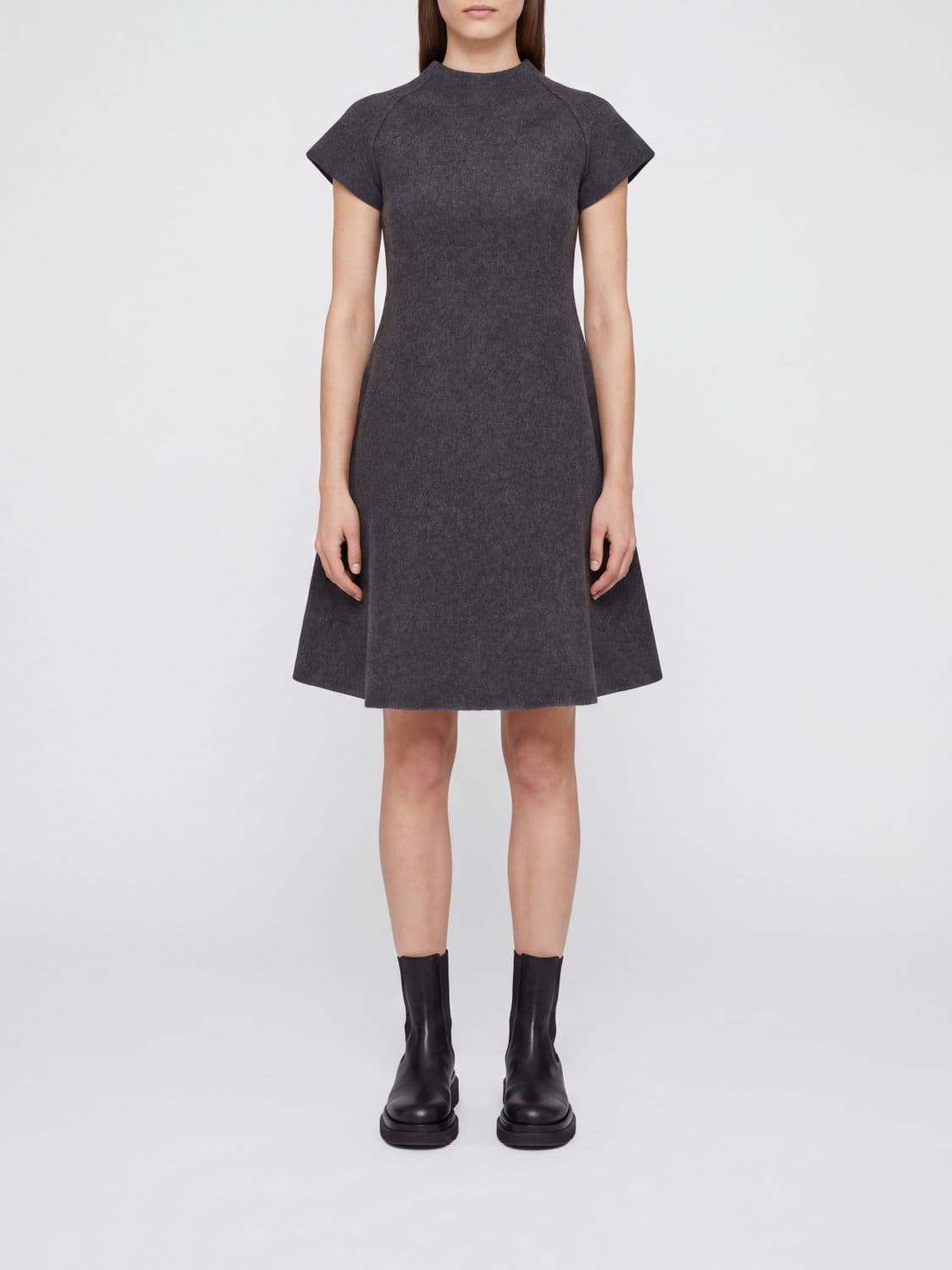 Jil Sander A-Line Short-Sleeve Mini Dress in Pure Virgin Wool