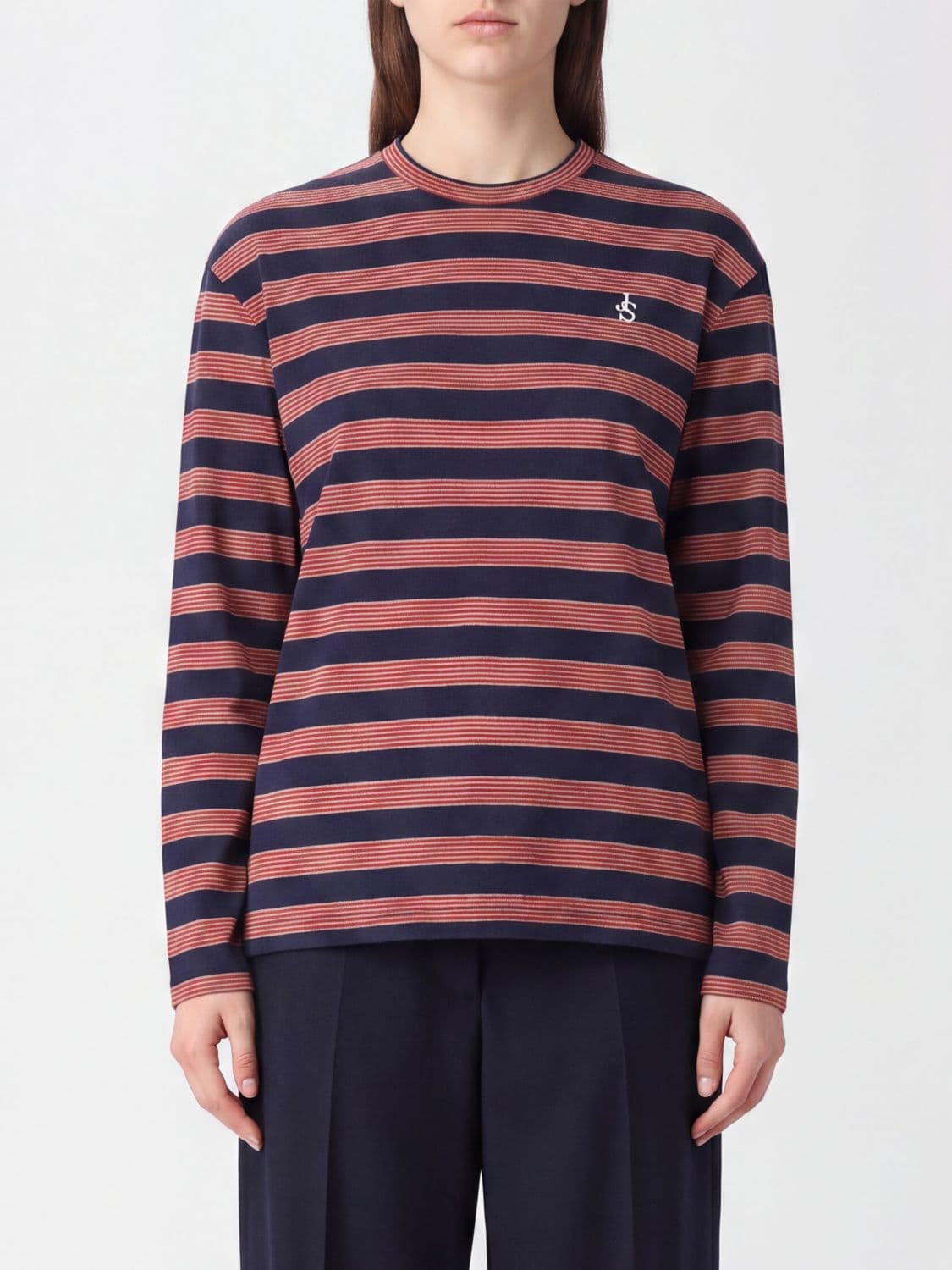 Jil Sander Striped Long-Sleeve T-Shirt in Cotton with Embroidered Logo