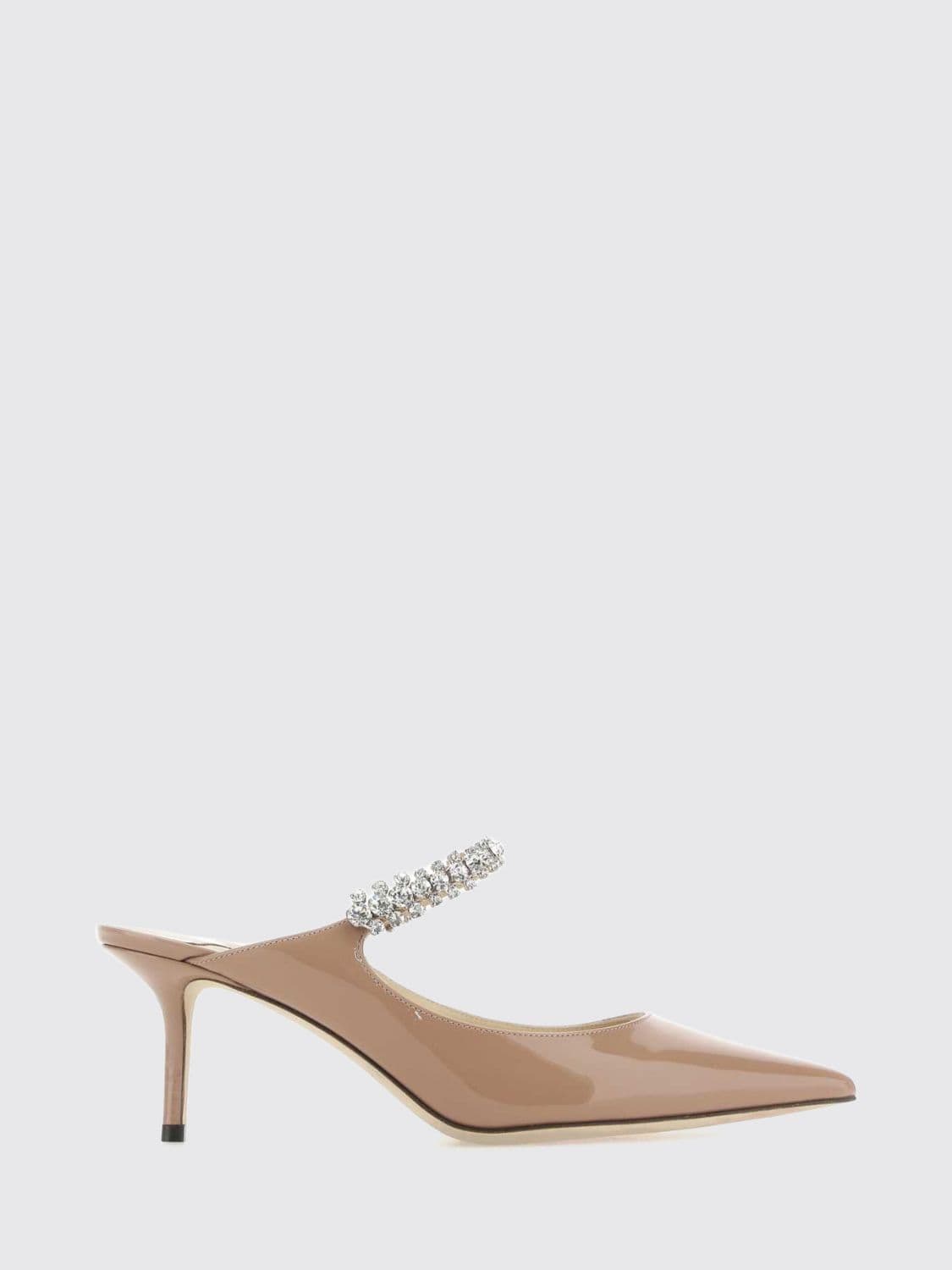 Jimmy Choo Crystal-Embroidered Patent Leather Mules with Medium Heel