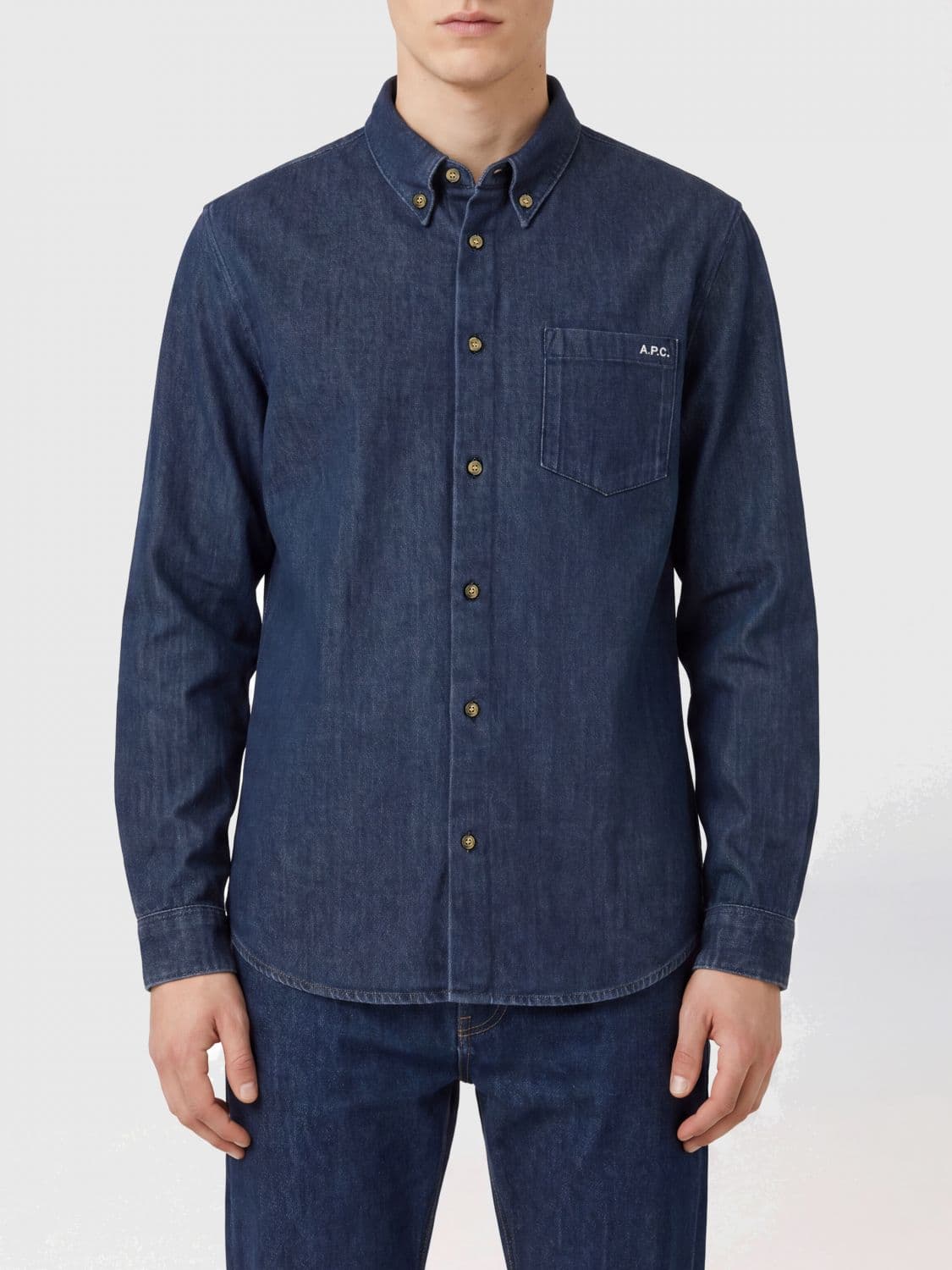 A.p.c. A. P.C. Slim Fit Button-Down Collar Cotton Denim Shirt