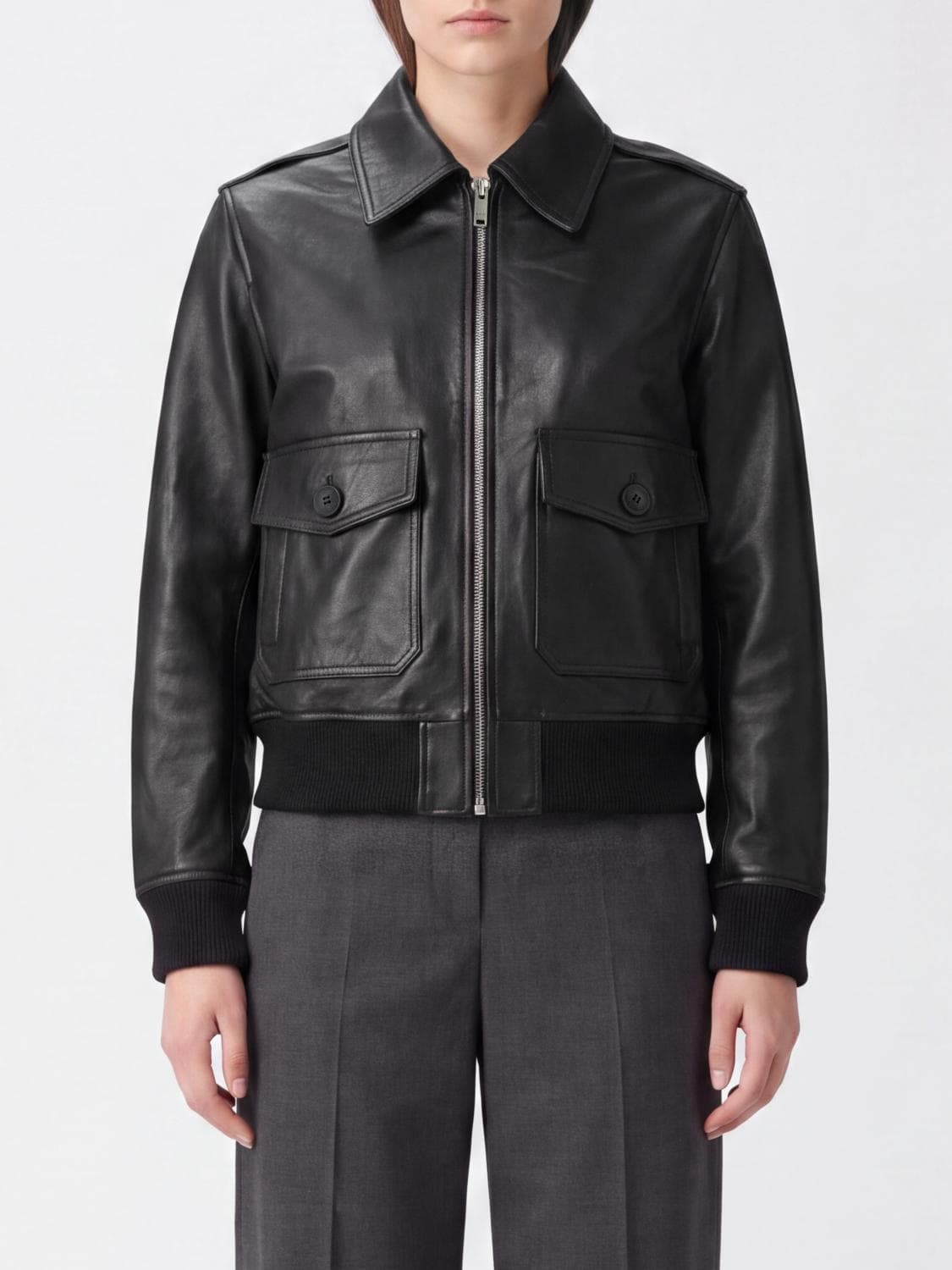A.p.c. A. P.C. Cowhide Leather Bomber Jacket with Classic Collar and Zip Closure · 38