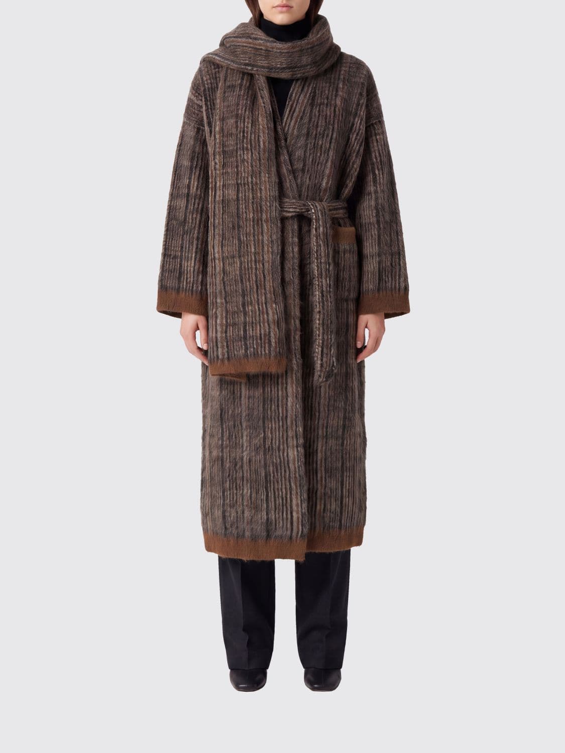 Brunello Cucinelli Long Tartan Merino Wool Robe Coat