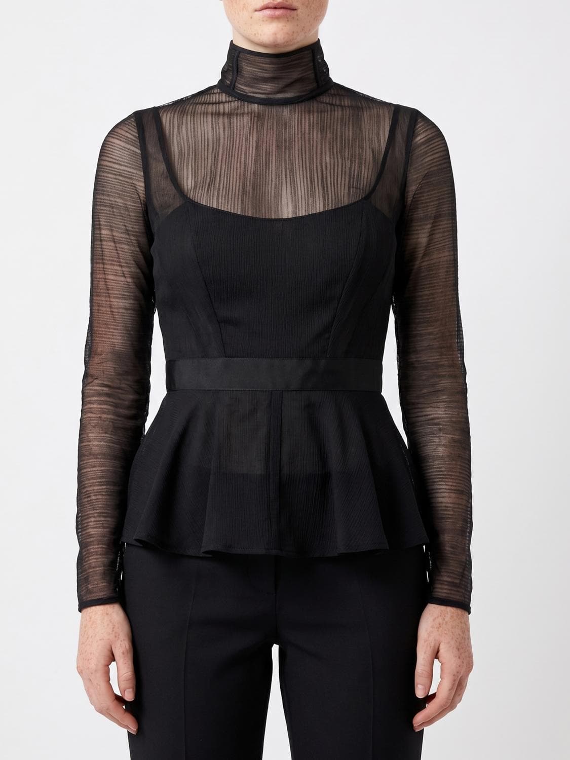 Elisabetta Franchi High-Neck Long-Sleeved Tulle Evening Top
