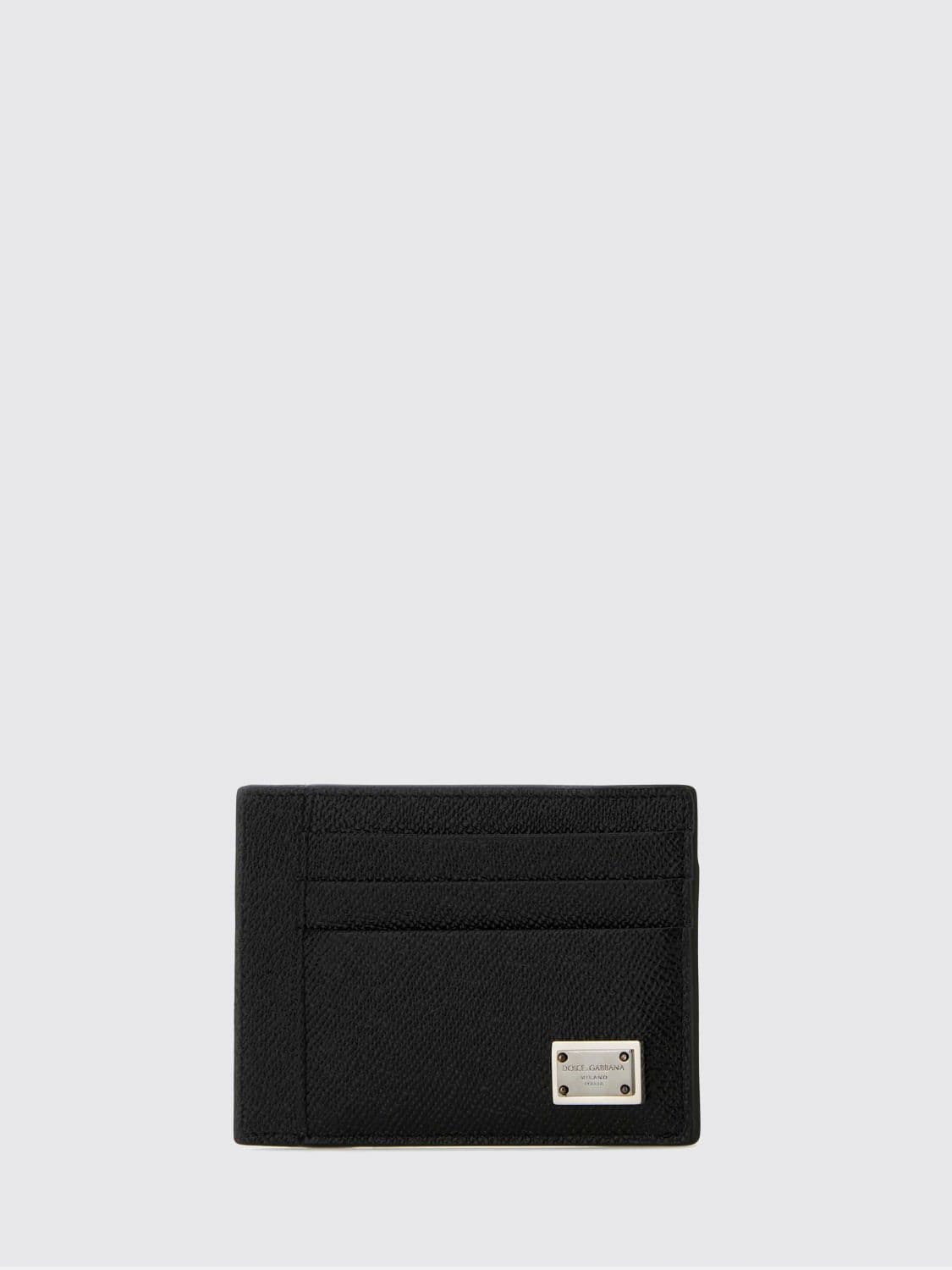 Dolce & Gabbana Grained Calfskin Flat Card Holder with Logo Plaque · OS