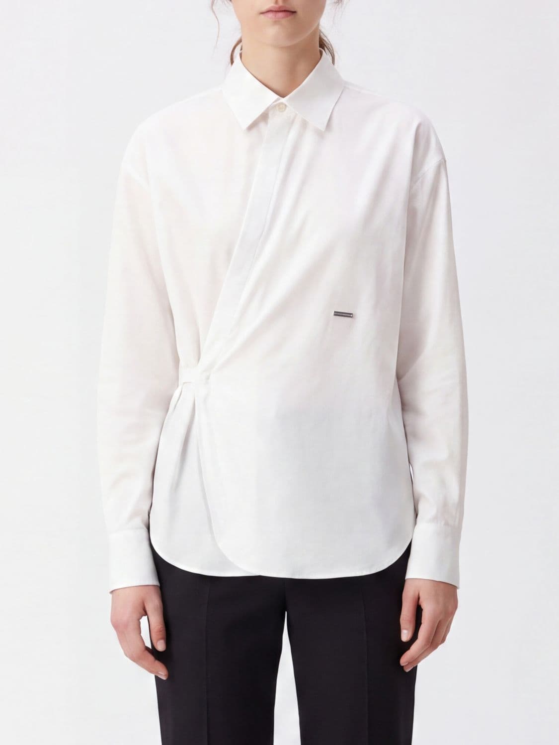 Dsquared2 Slim Fit Stretch Cotton Wrap Shirt with Asymmetrical Closure