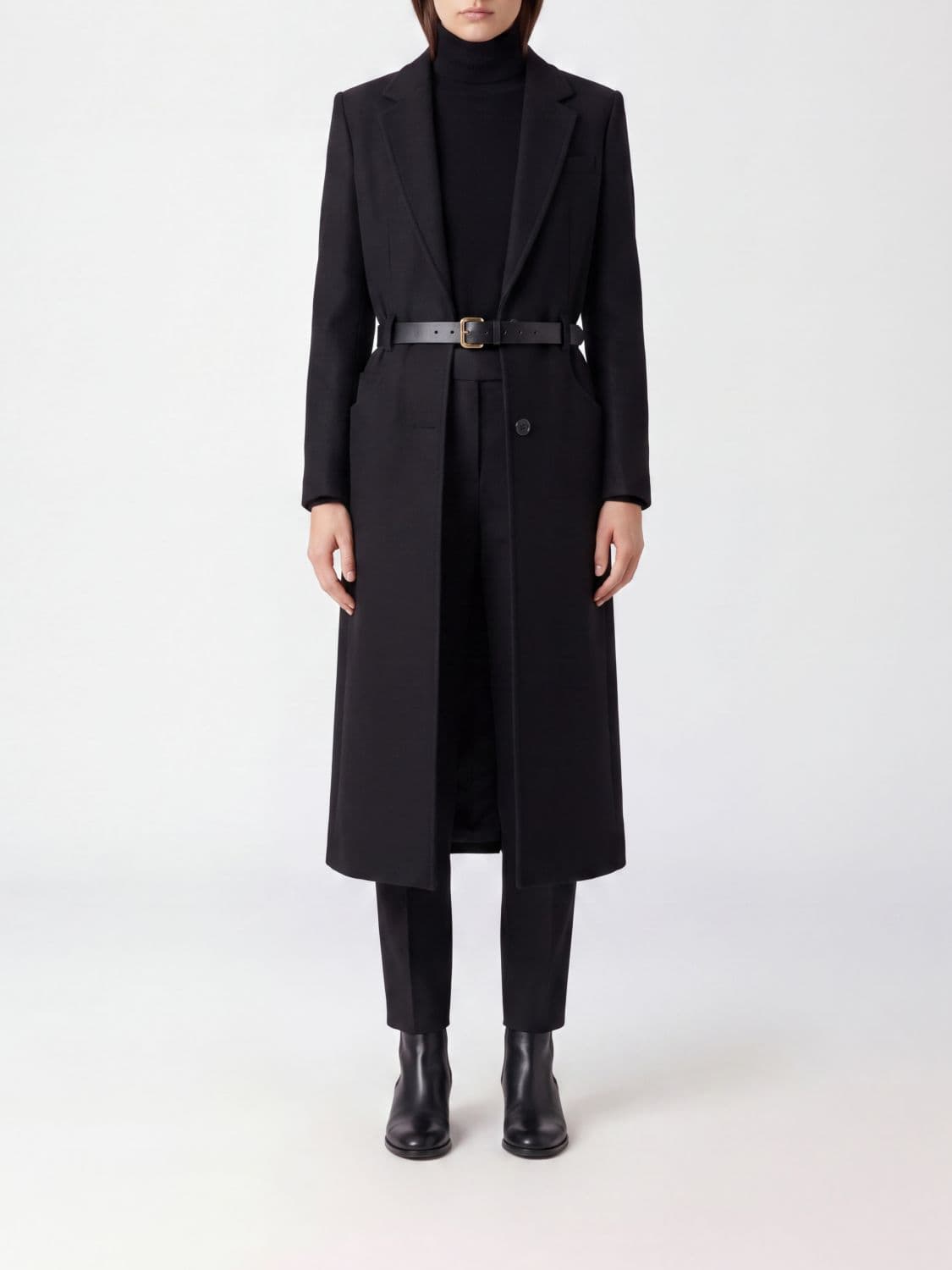 Dsquared2 Single-Breasted Long Wool-Blend Coat with Adjustable Belt