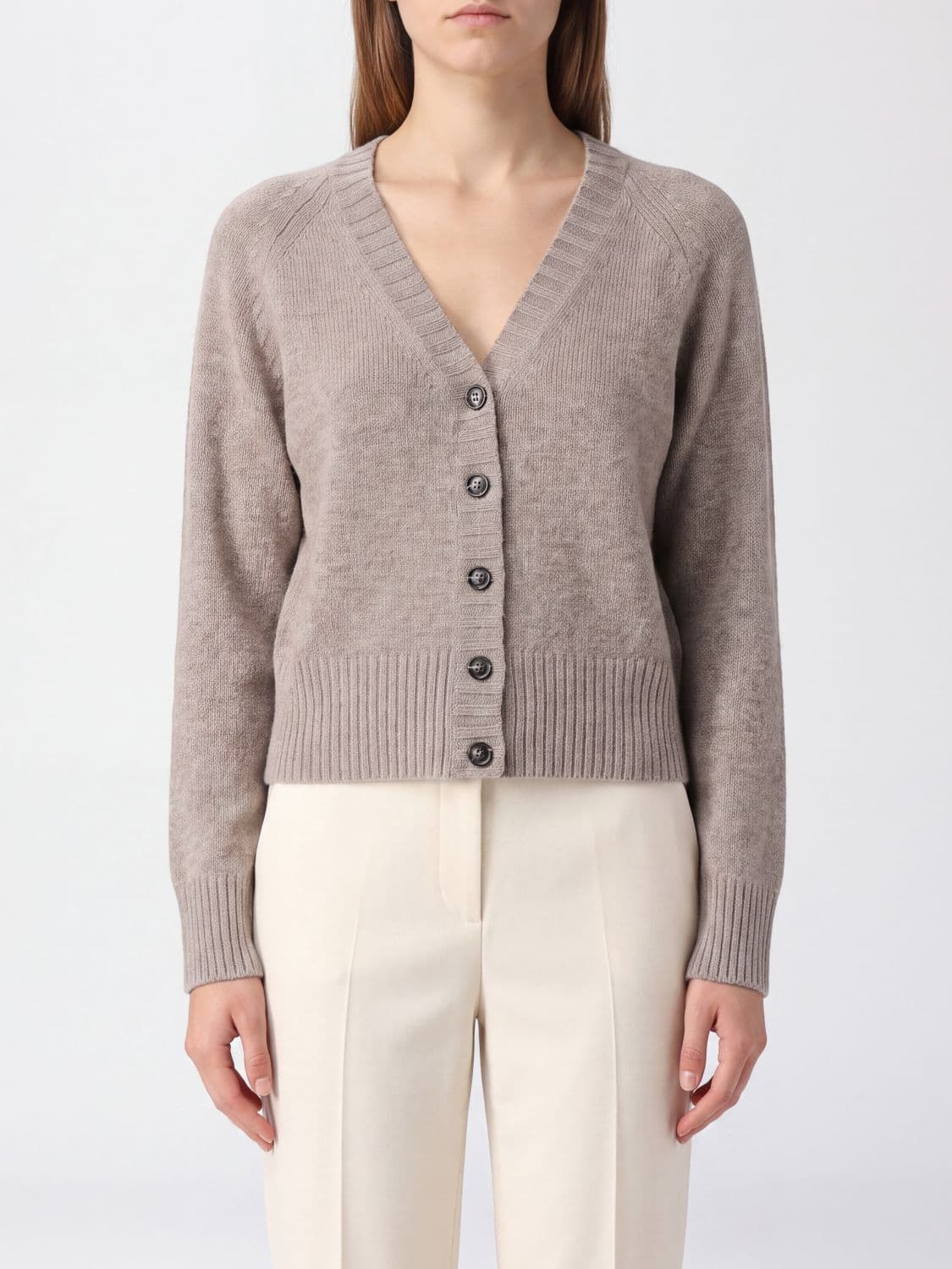 Allude V-Neck Cashmere Cardigan with Button Closure
