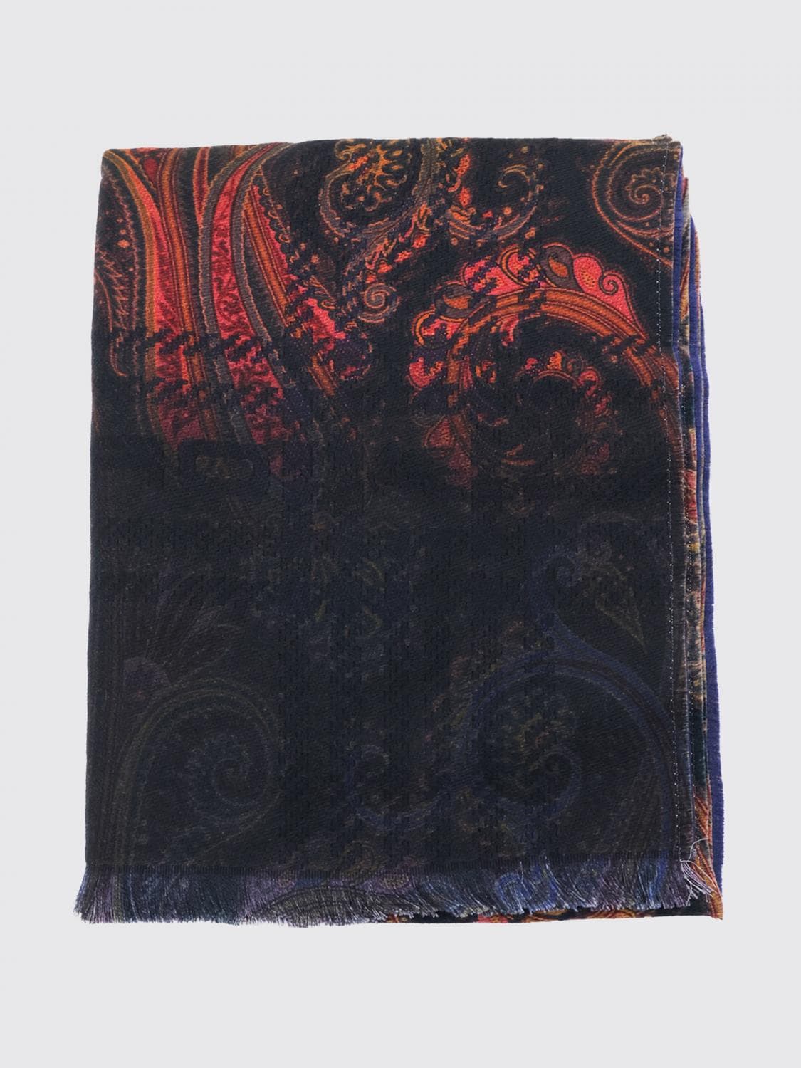 Etro Pure Wool Scarf with Paisley Print and Fringed Edges