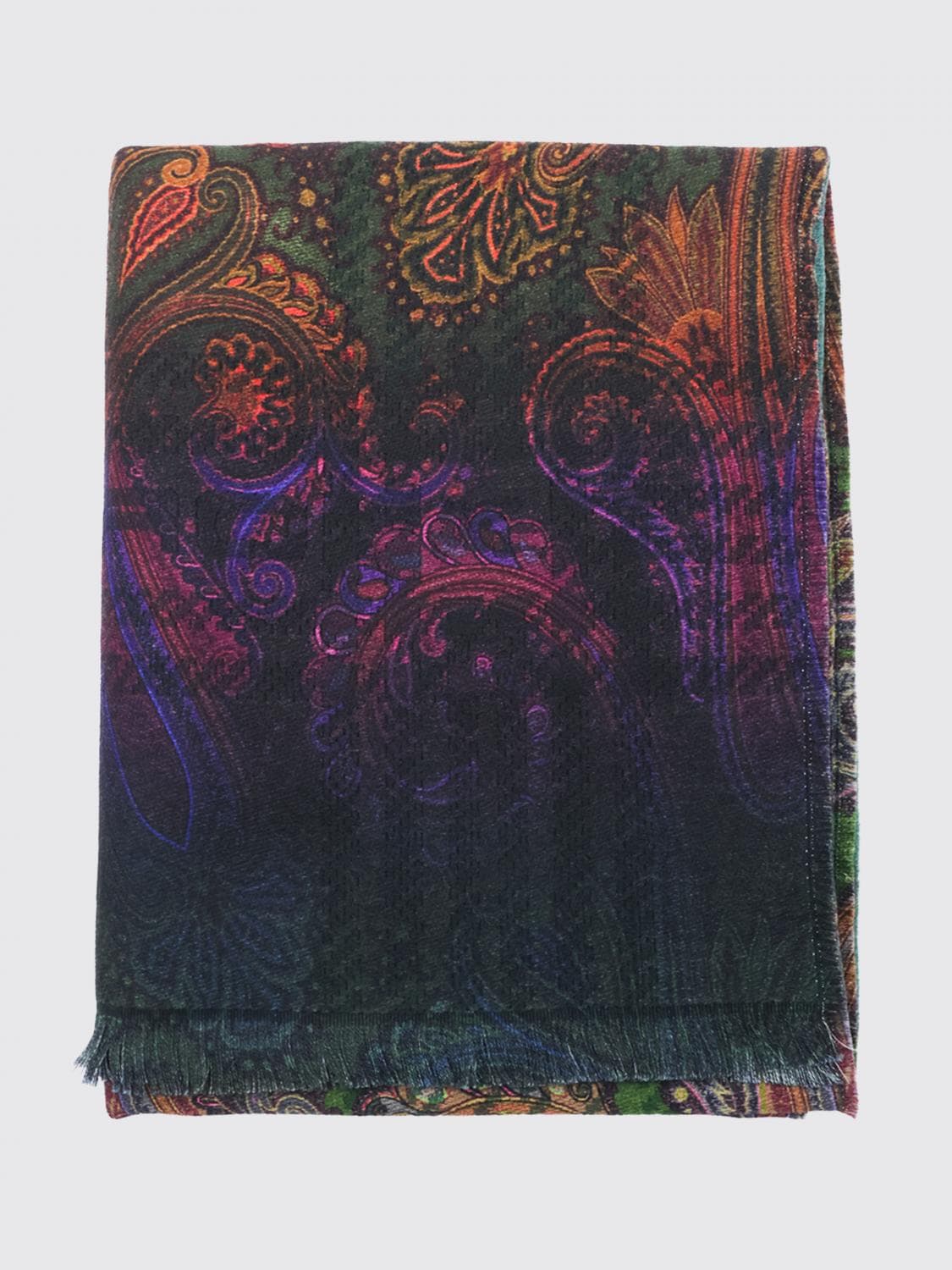 Etro Pure Wool Scarf with Paisley Print and Fringed Edges · OS