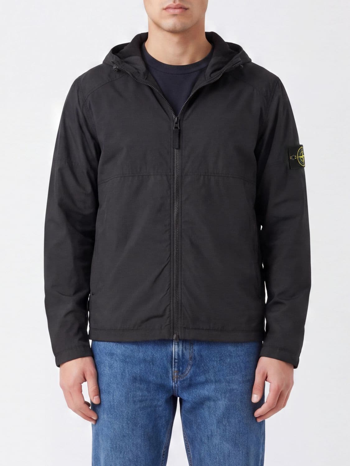 Stone Island Water-Repellent Nylon Hooded Windbreaker Jacket with Logo