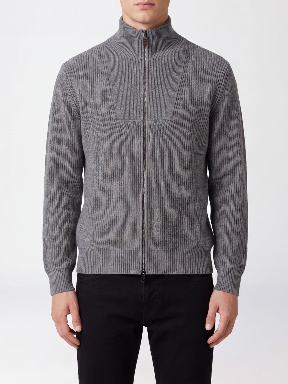 Canali Wool and Cashmere Turtleneck Zip Cardigan
