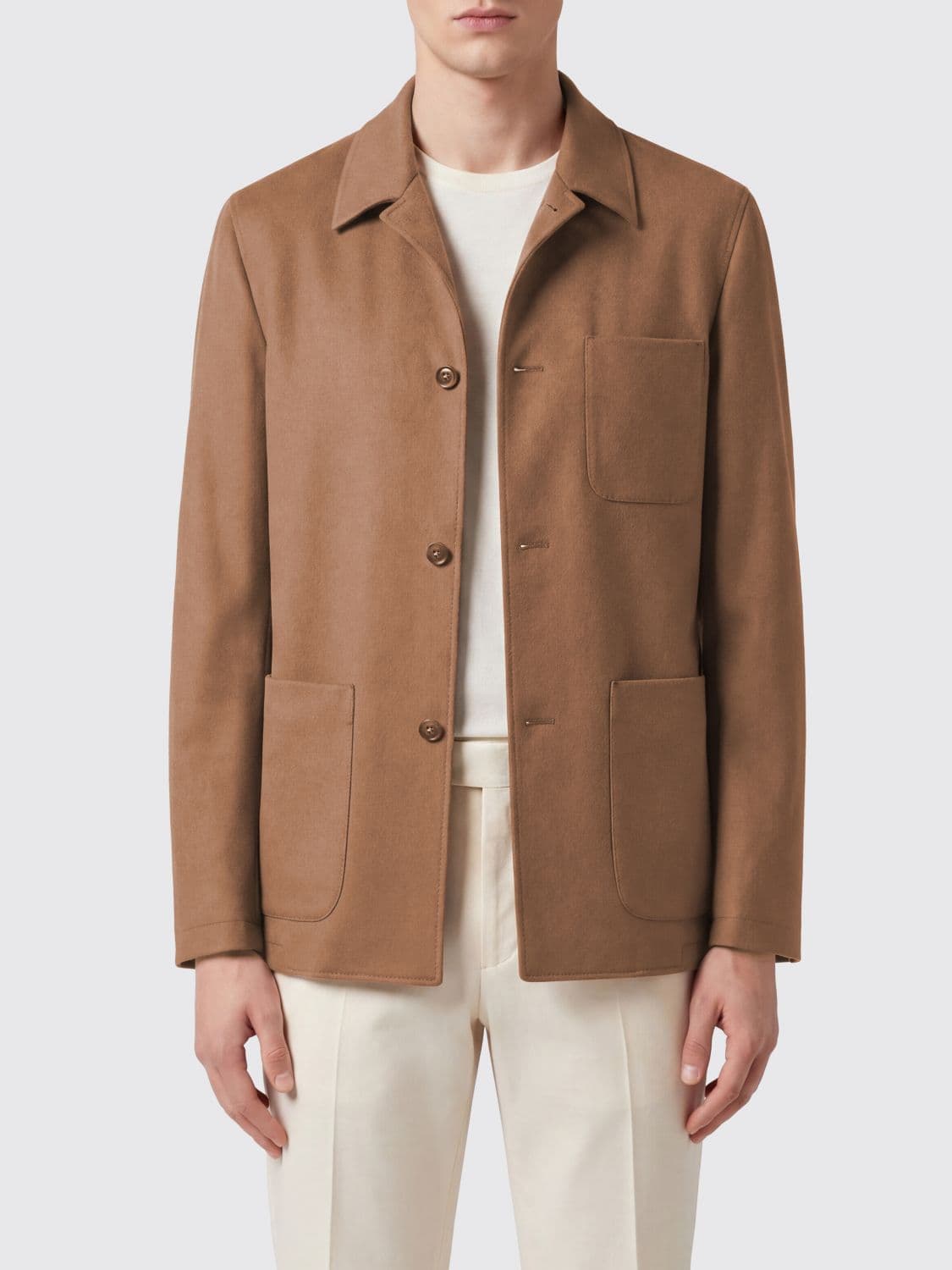 Canali Single-Breasted Virgin Wool Short Coat with Patch Pockets