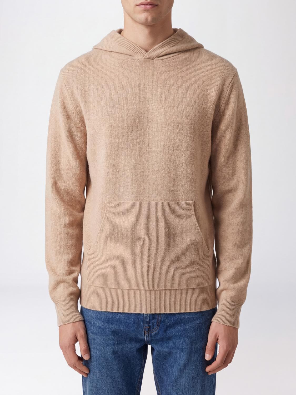 Canali Wool and Cashmere Knit Hoodie with Kangaroo Pocket