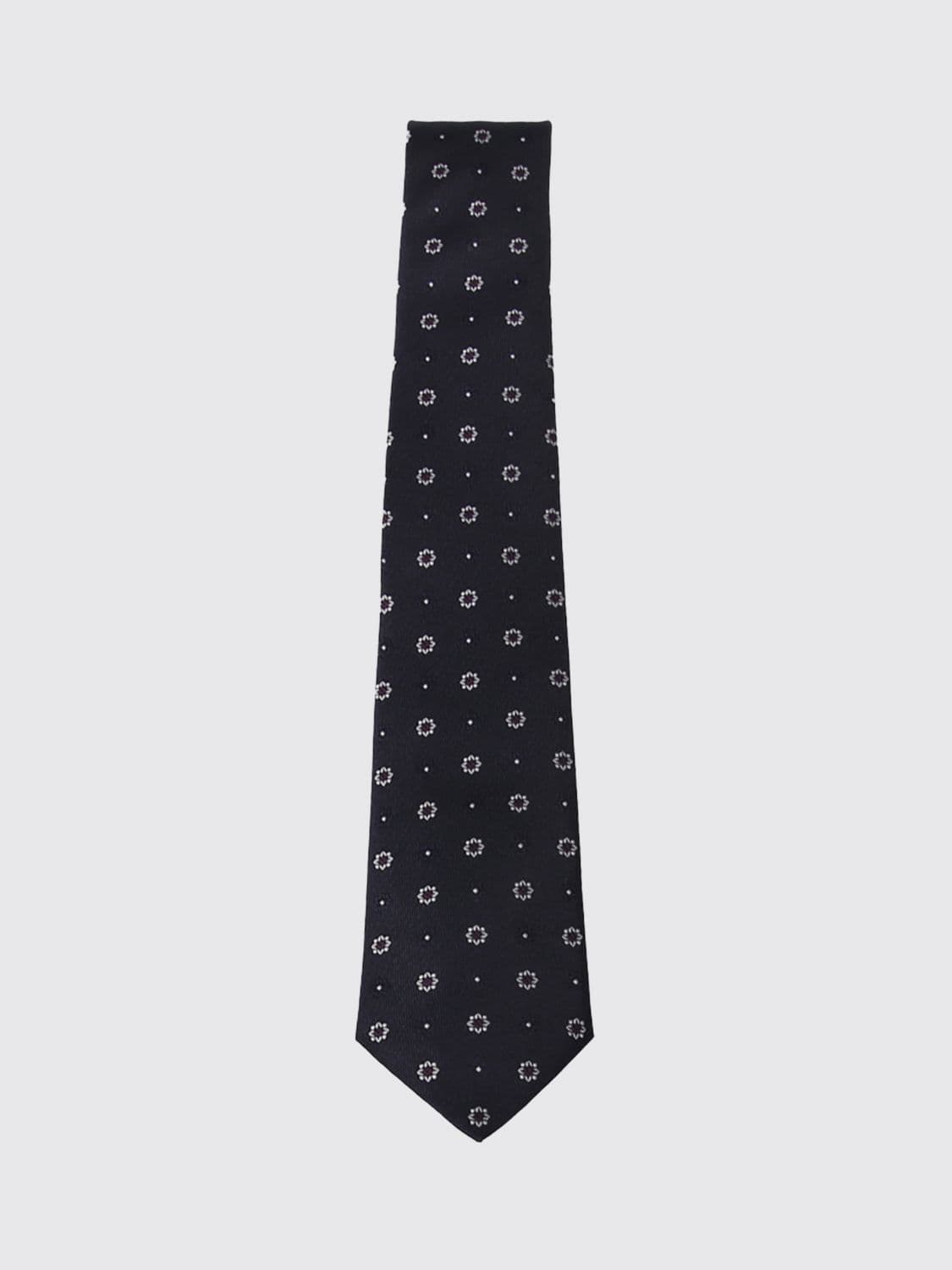 Saint Laurent Pure Silk Tie with Contrasting Floral Embroidery · L