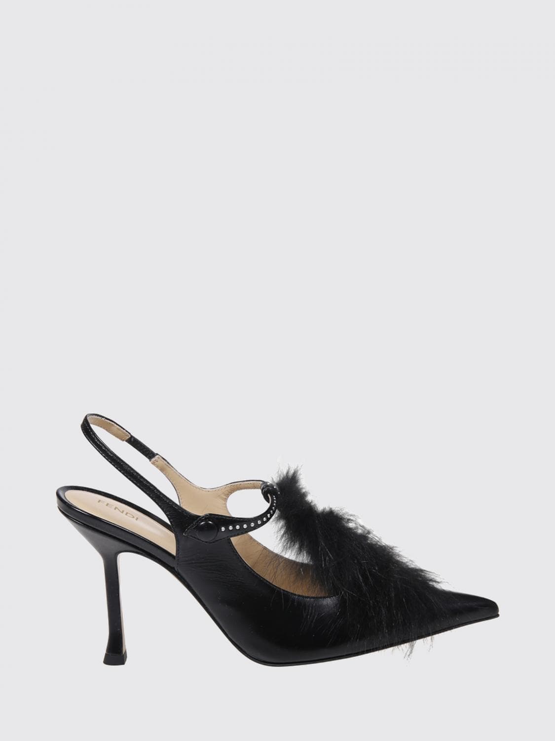 Fendi Noir Studded Calf Leather Stiletto Heel Slingback Pumps