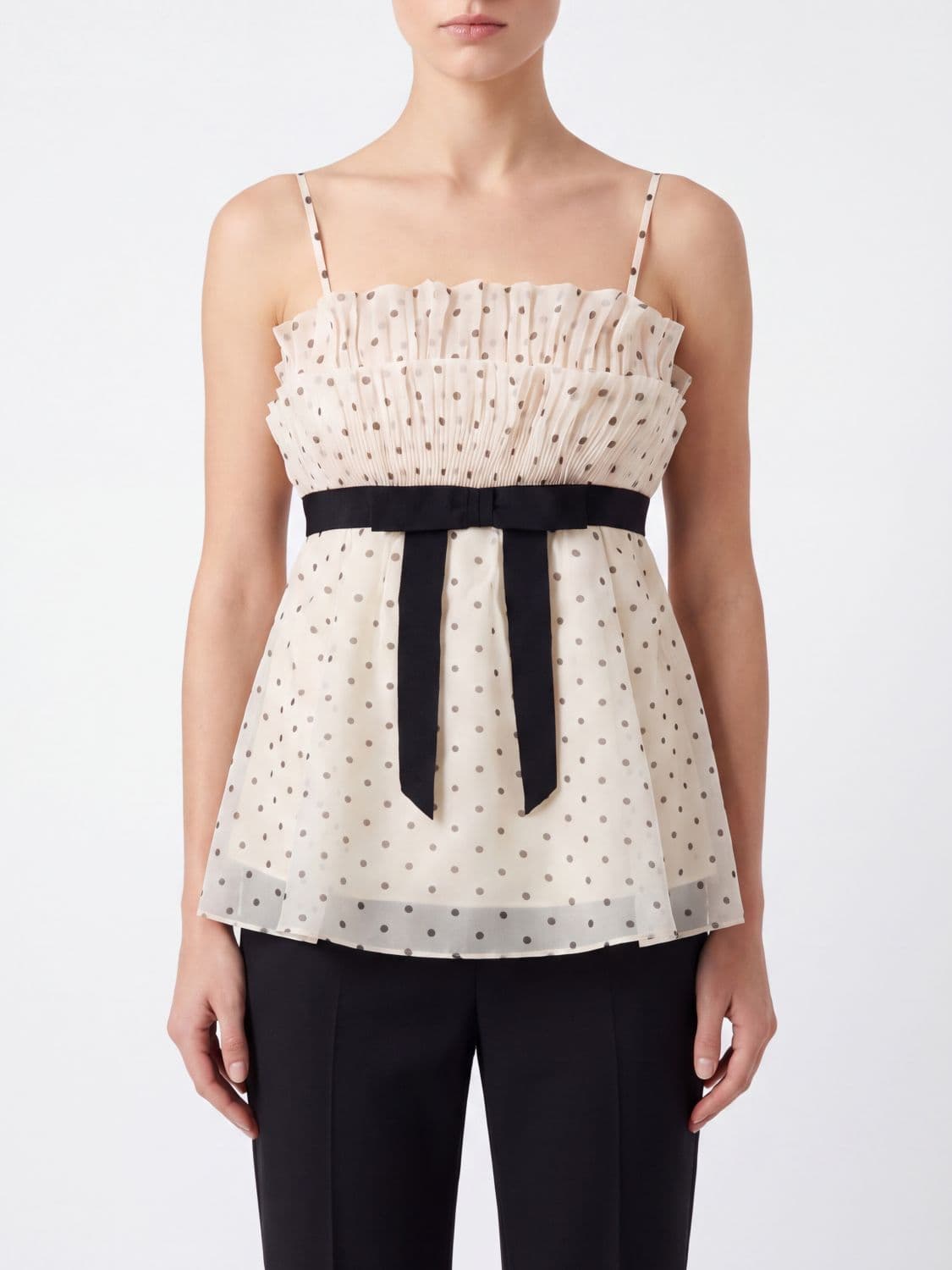 Zimmermann Polka-Dot Point d'Esprit Tulle Top with Off-the-Shoulder Neckline and Bow