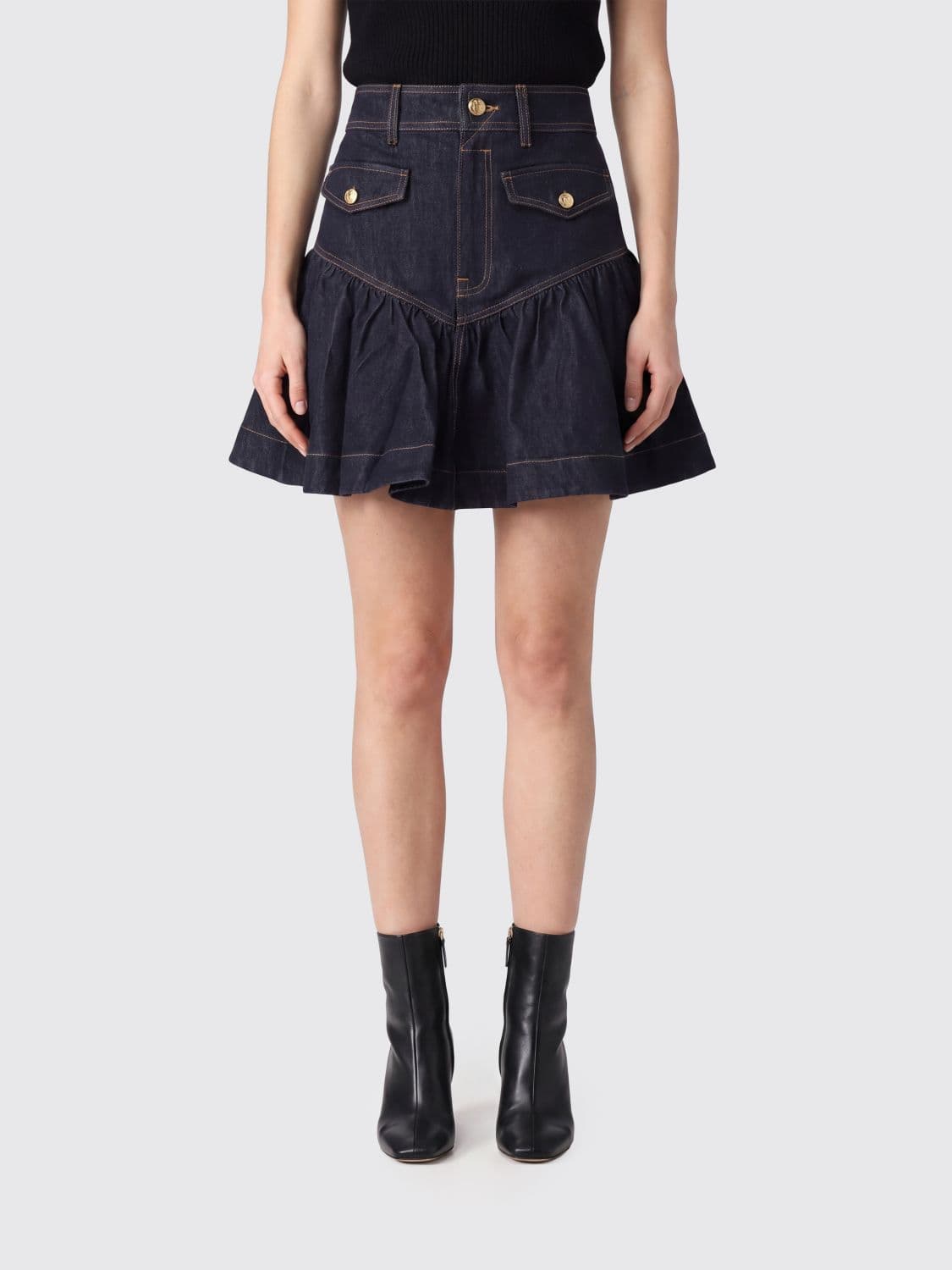Zimmermann Valiant High-Waisted A-Line Denim Miniskirt with Pockets