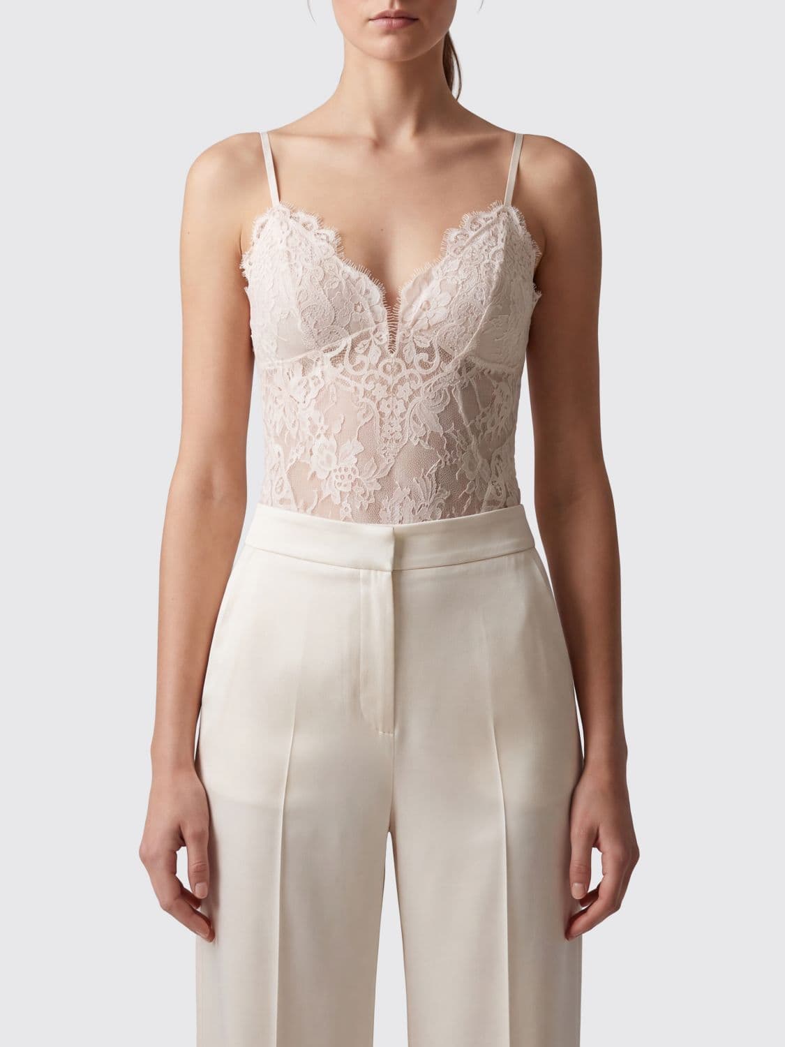 Zimmermann Slim Fit Sheer Lace Evening Top with Off-the-Shoulder Design